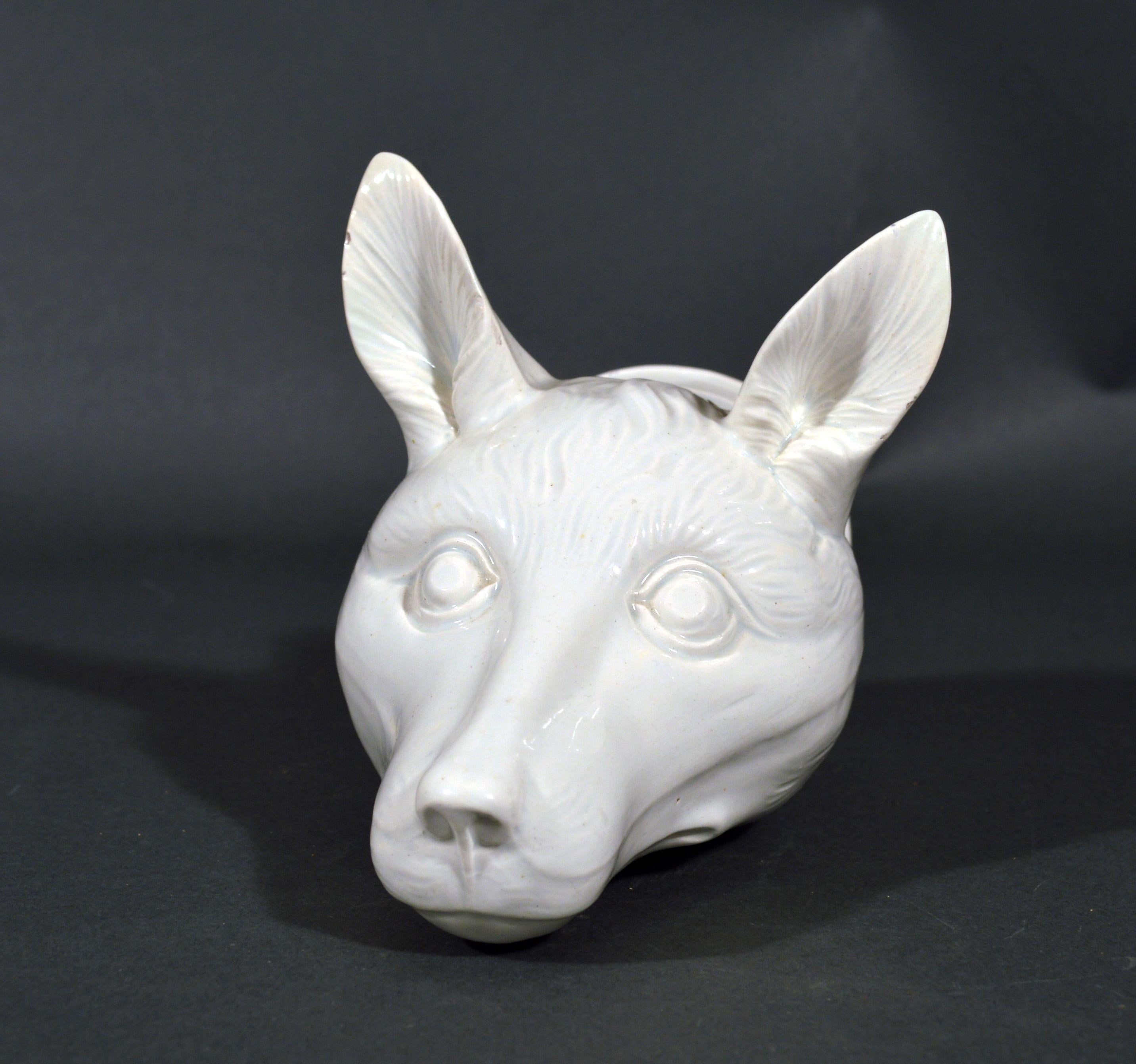 Antique English Fox-Head Pearlware Large Pottery Stirrup Cup, circa 1820-1830 2