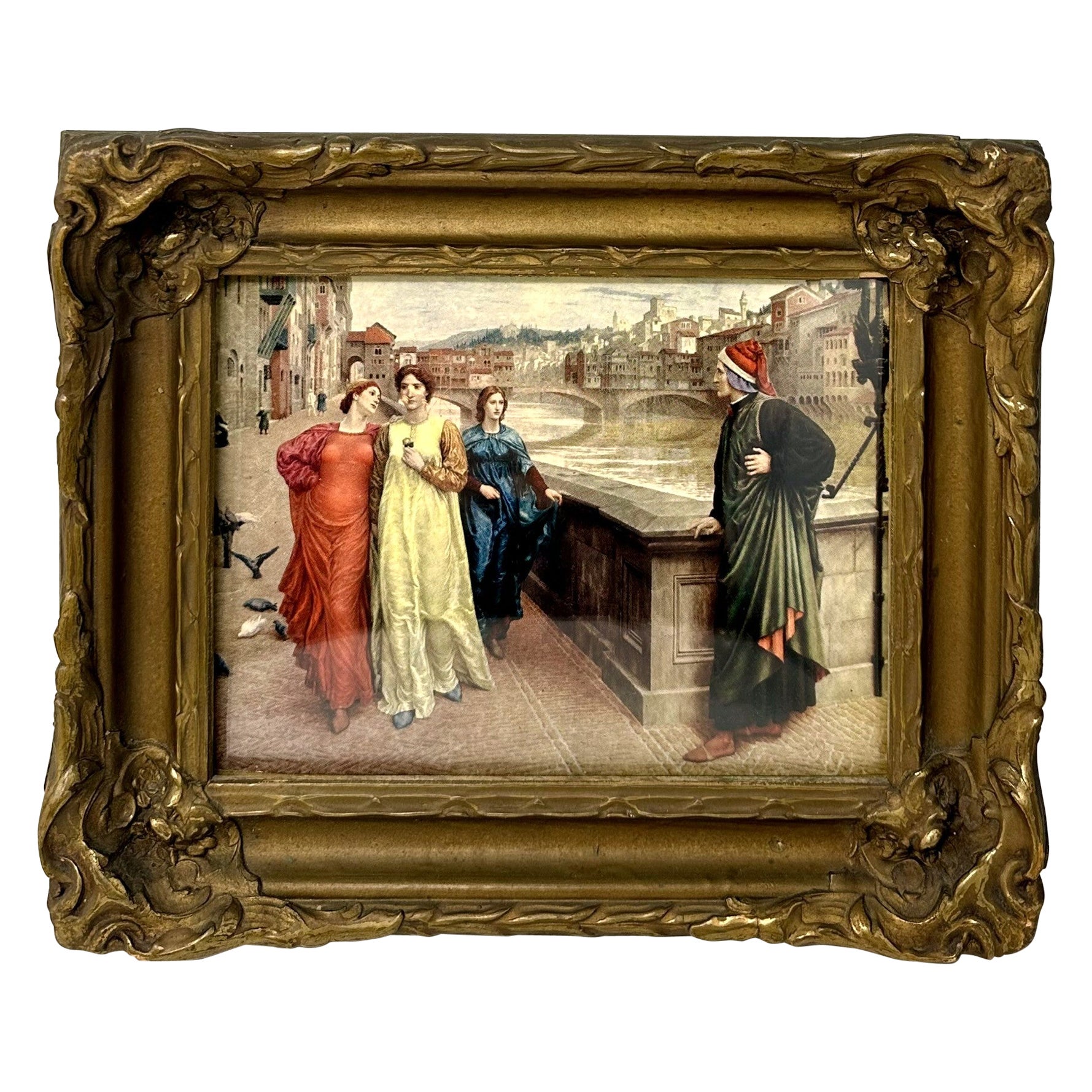 Lithographie anglaise ancienne encadrée Chromo, peinte par Henry Holiday, vers 1900.