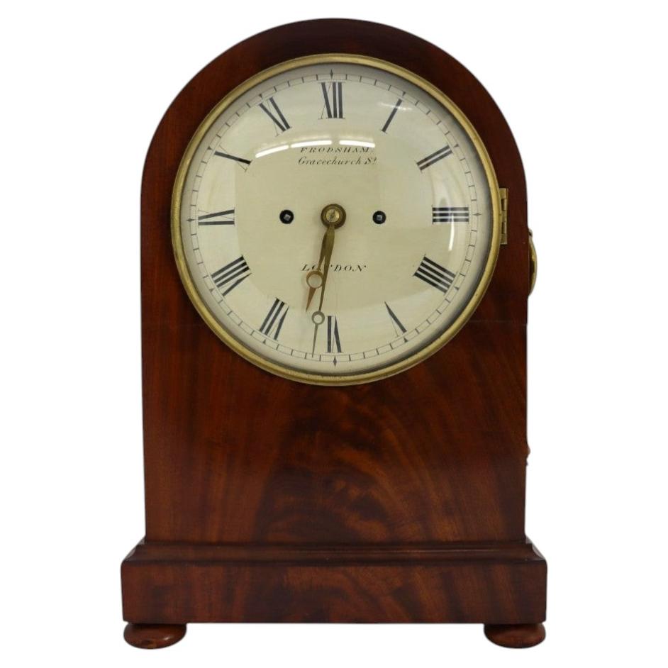 Antique English Frodsham Flame Mahogany Bracket Clock With Shelf c1820
