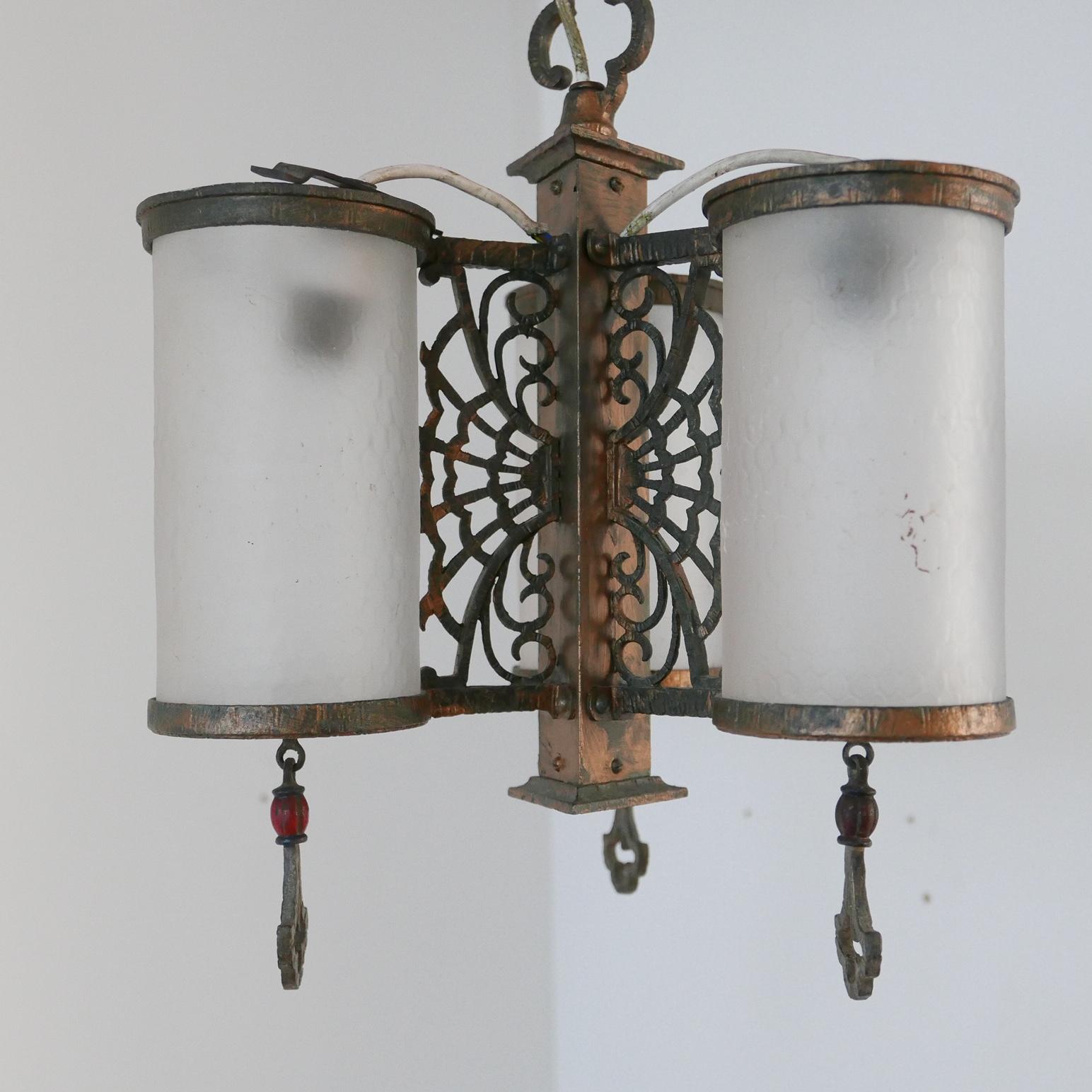 Antique English Frosted Glass Chandelier Pendants '2' For Sale 4