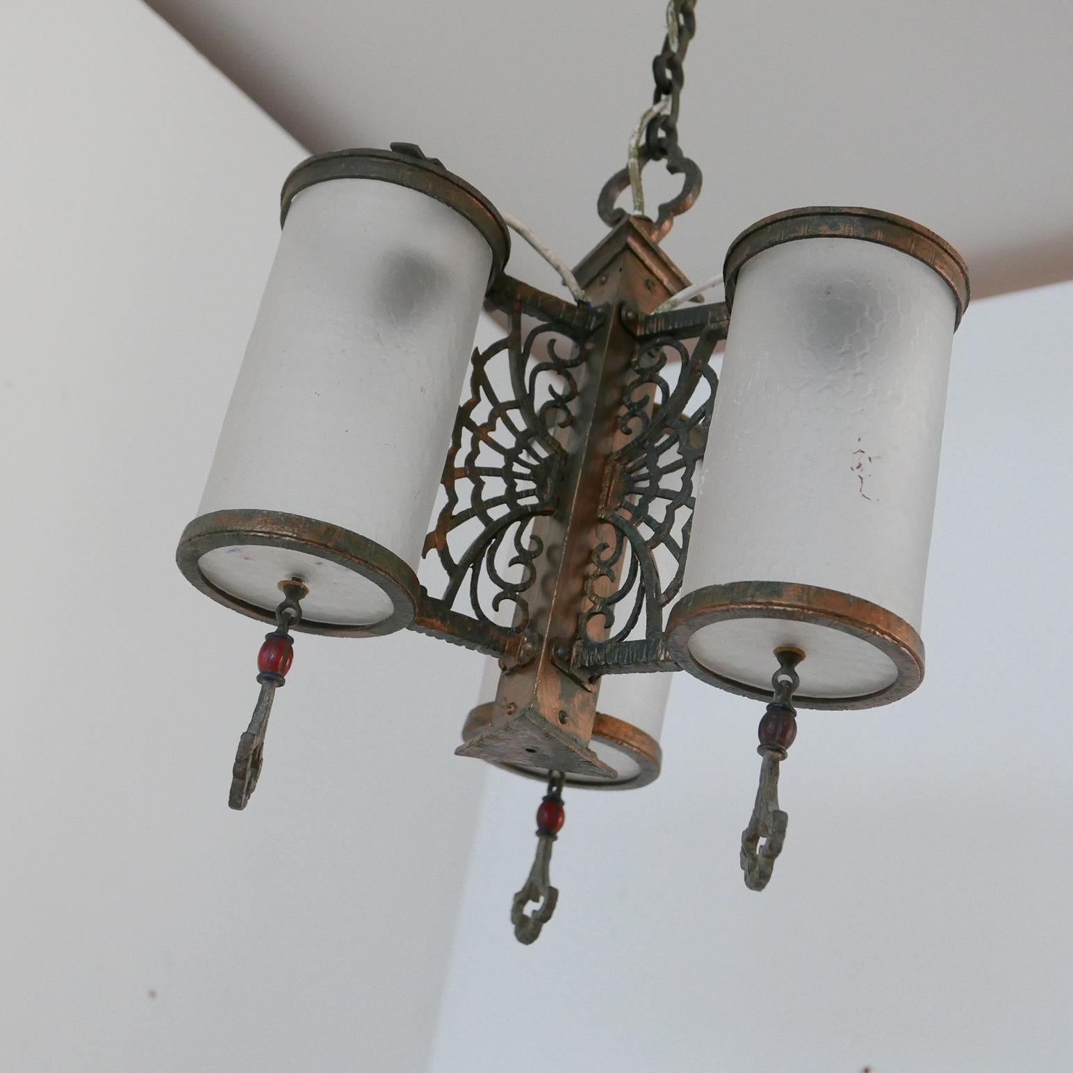 Antique English Frosted Glass Chandelier Pendants '2' For Sale 5