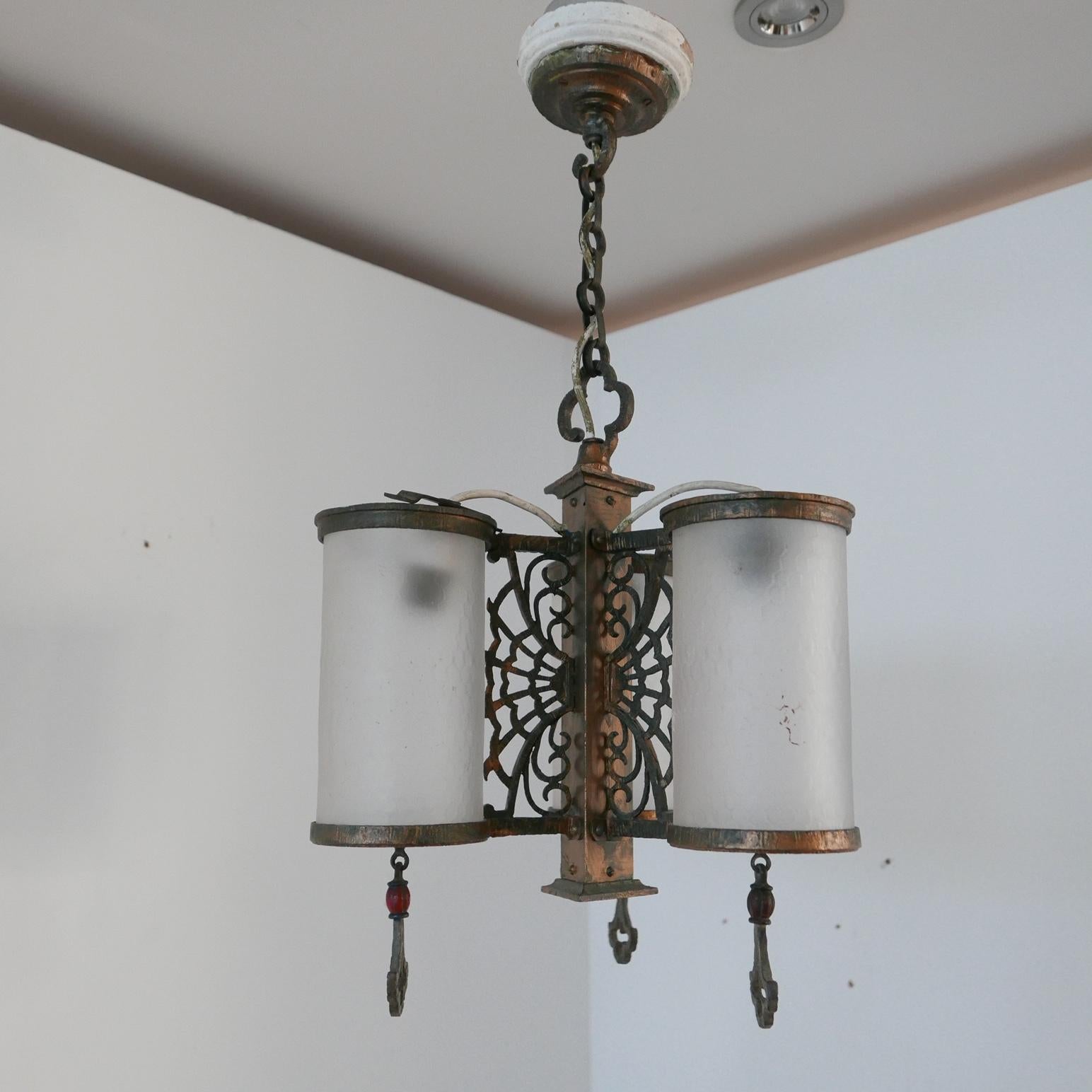 Antique English Frosted Glass Chandelier Pendants '2' For Sale 6