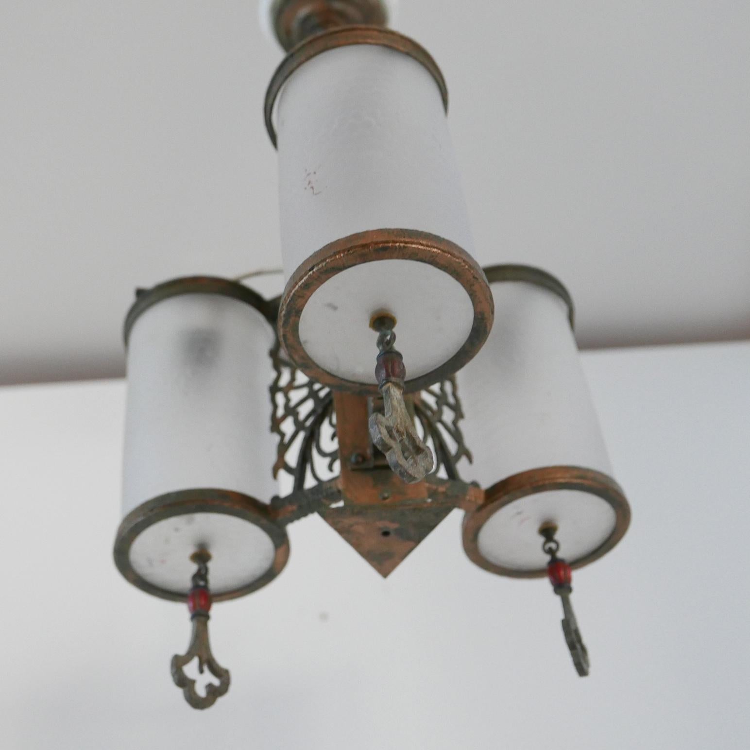 Antique English Frosted Glass Chandelier Pendants '2' In Good Condition For Sale In London, GB