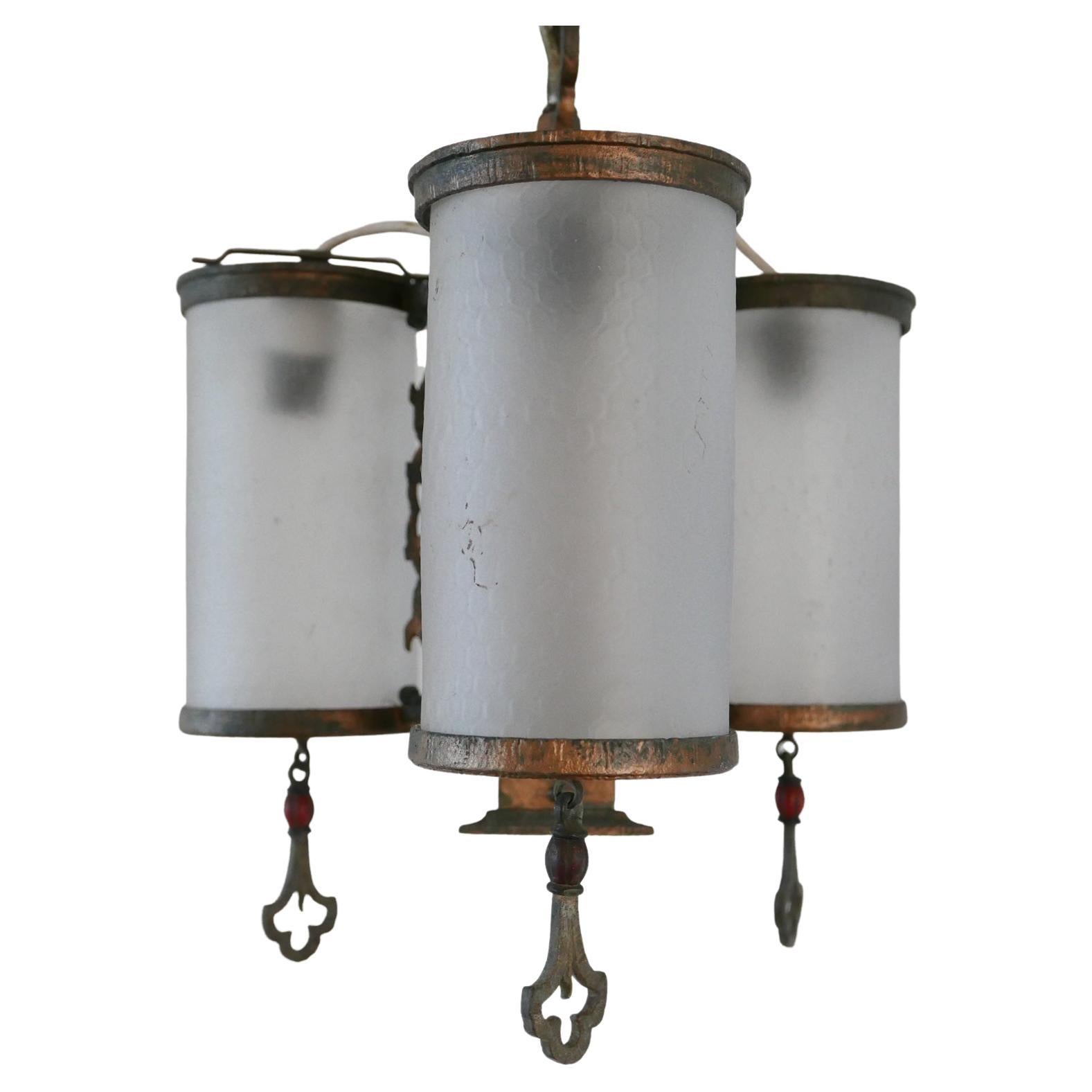 Antique English Frosted Glass Chandelier Pendants '2' For Sale