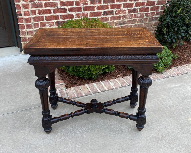 Antique English Game Table Flip Top Gaming Card Table Oak Console Sofa Entry at 1stDibs