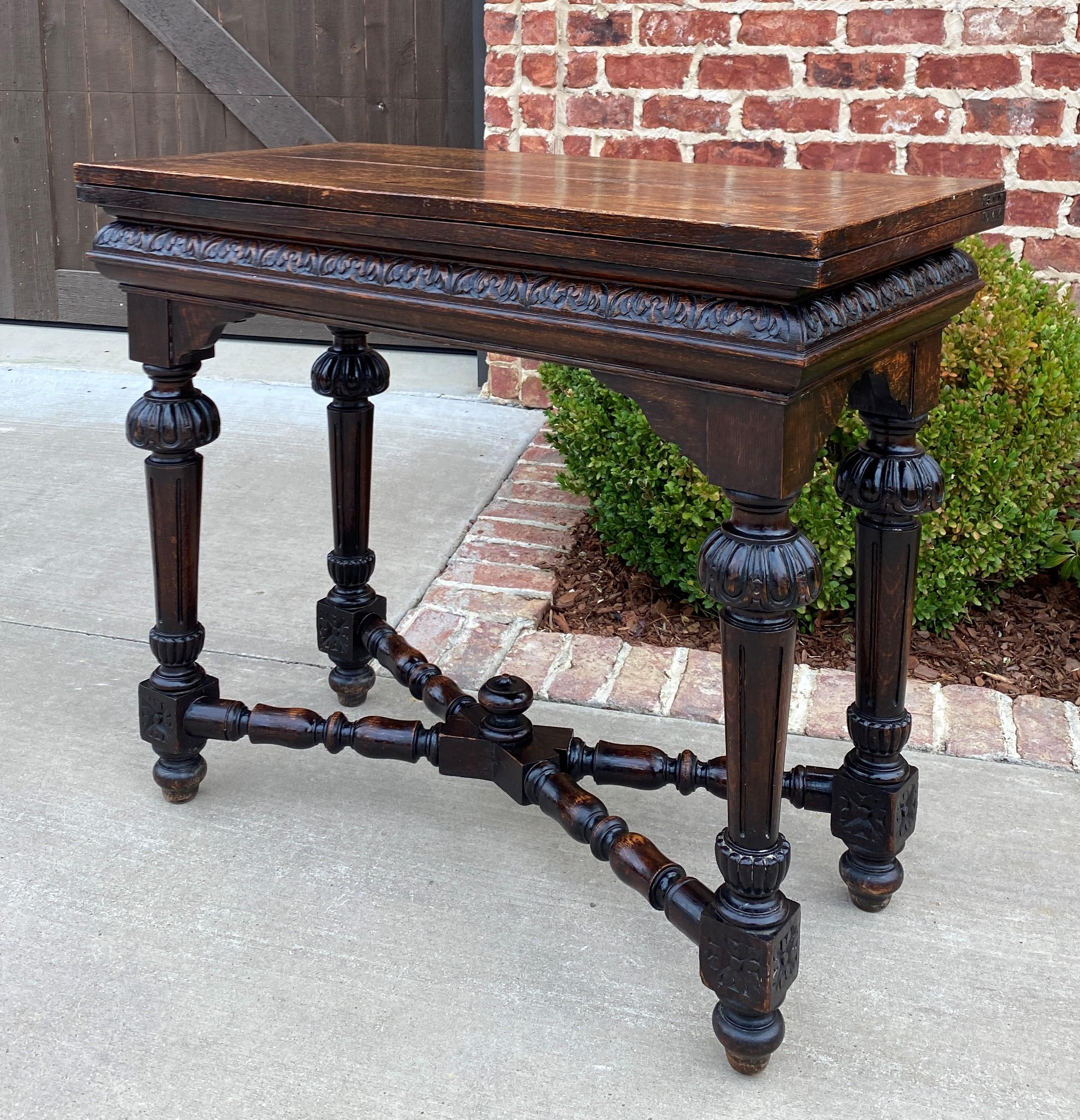 Victorian Antique English Game Table Flip Top Gaming Card Table Oak Console Sofa Entry