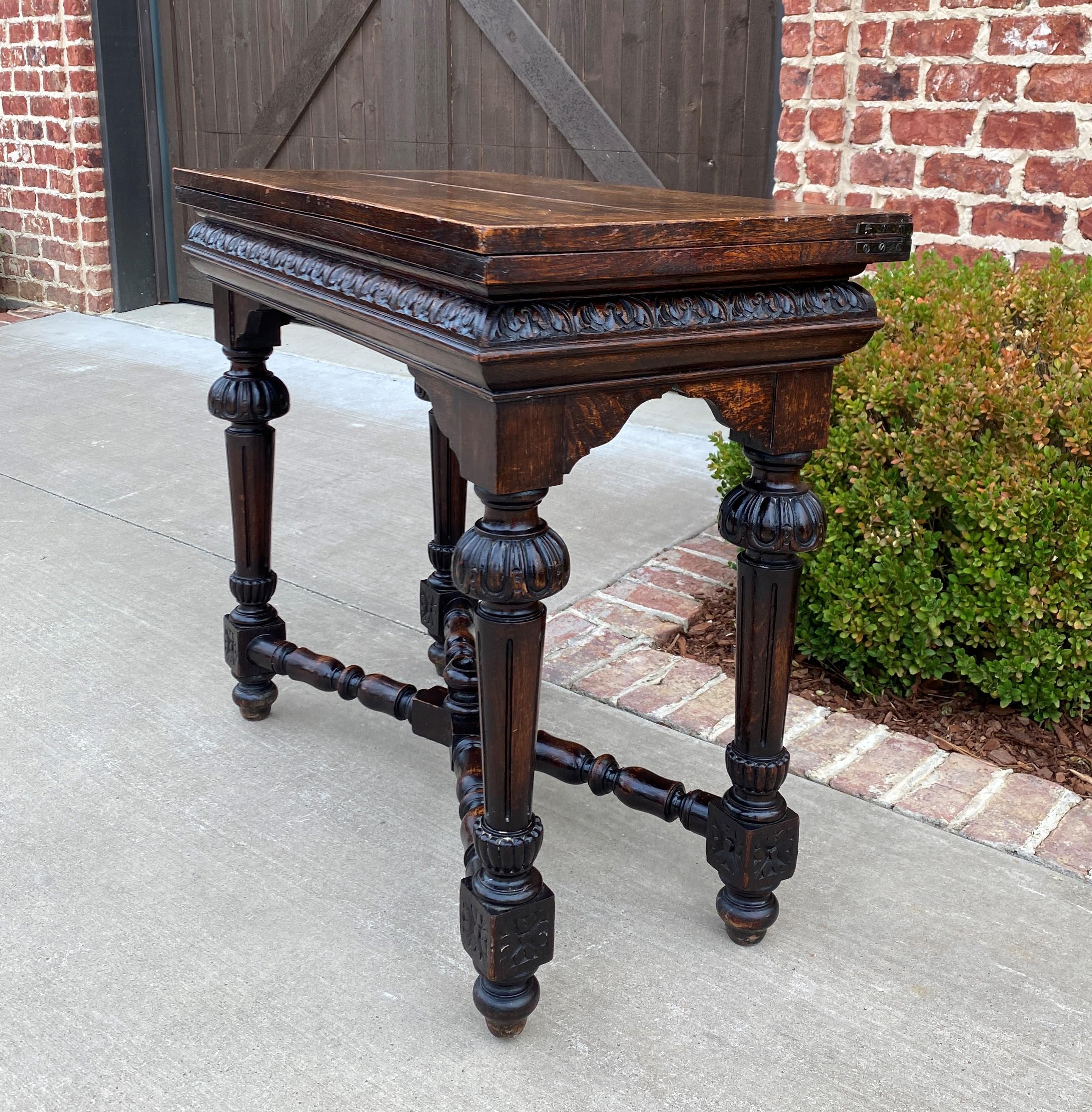 Carved Antique English Game Table Flip Top Gaming Card Table Oak Console Sofa Entry