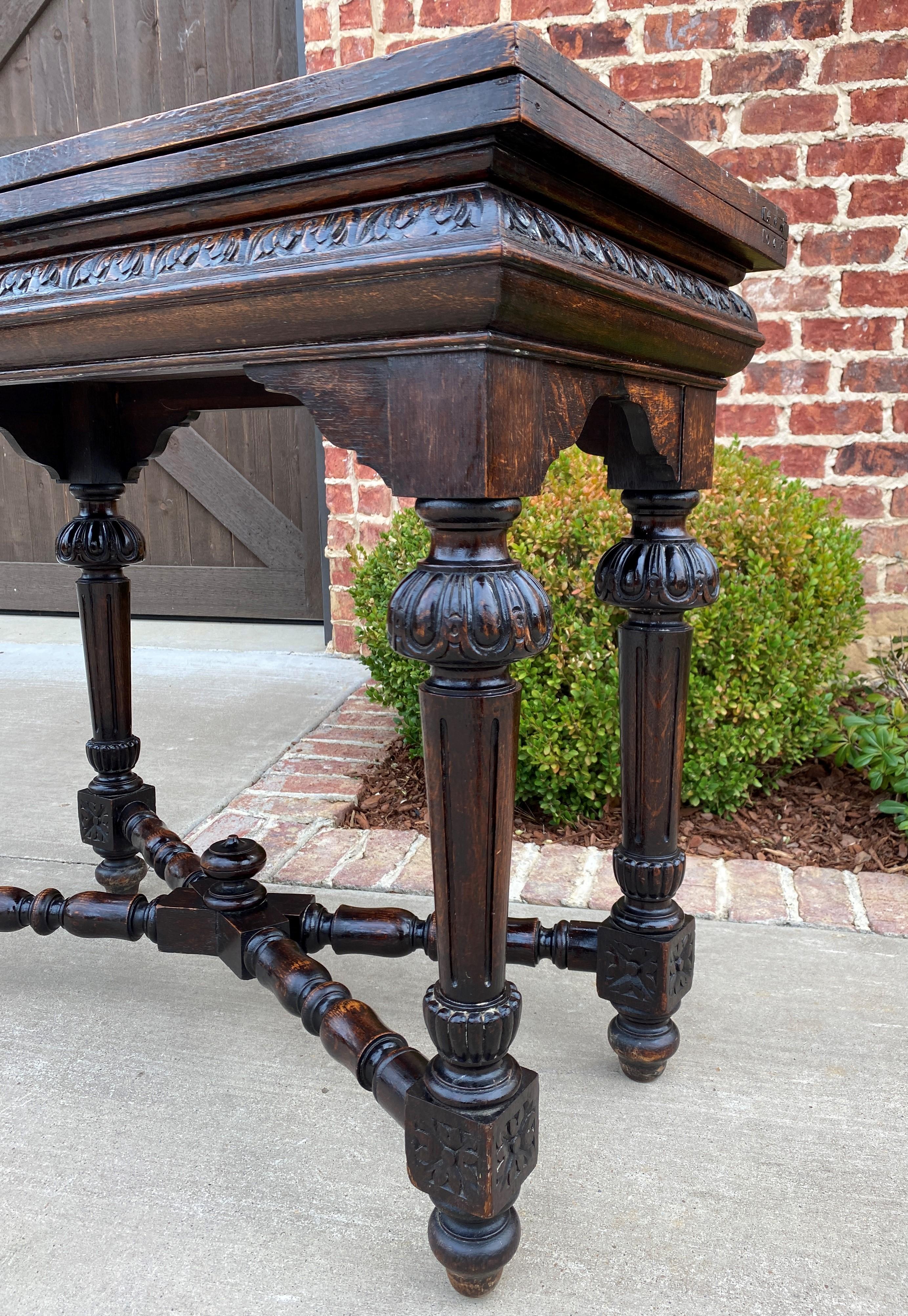 Antique English Game Table Flip Top Gaming Card Table Oak Console Sofa Entry 3