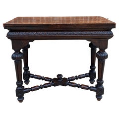 Antique English Game Table Flip Top Gaming Card Table Oak Console Sofa Entry