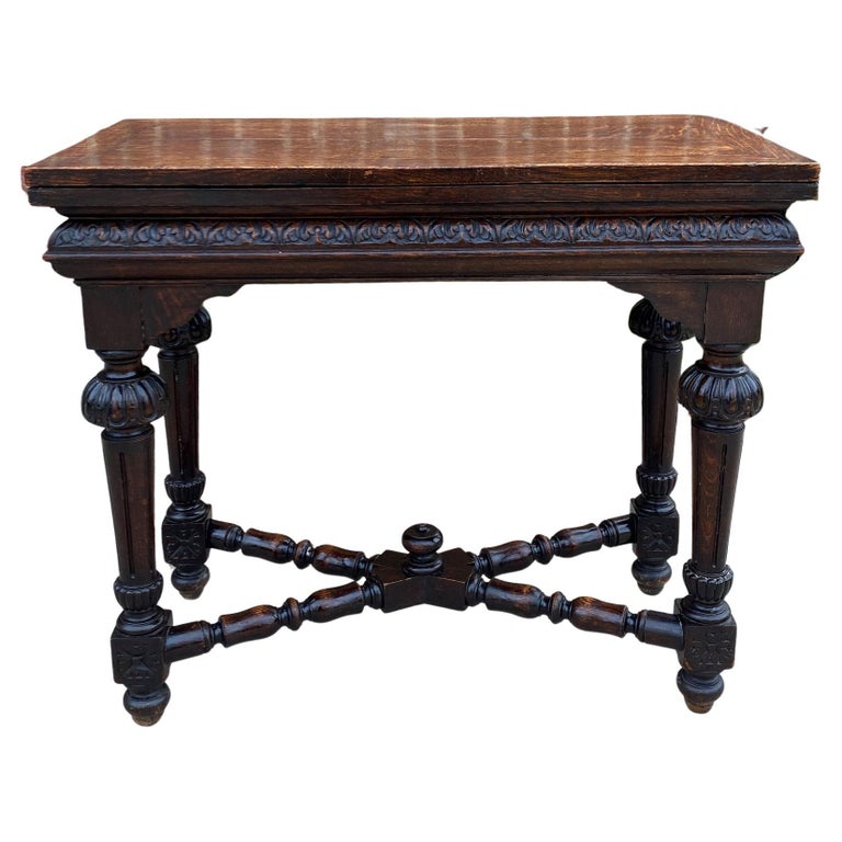 Antique English Game Table Flip Top Gaming Card Table Oak Console Sofa