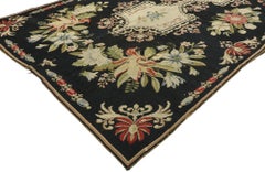 Antique English Garden Needlepoint Runner with Baroque Floral Chintz Style