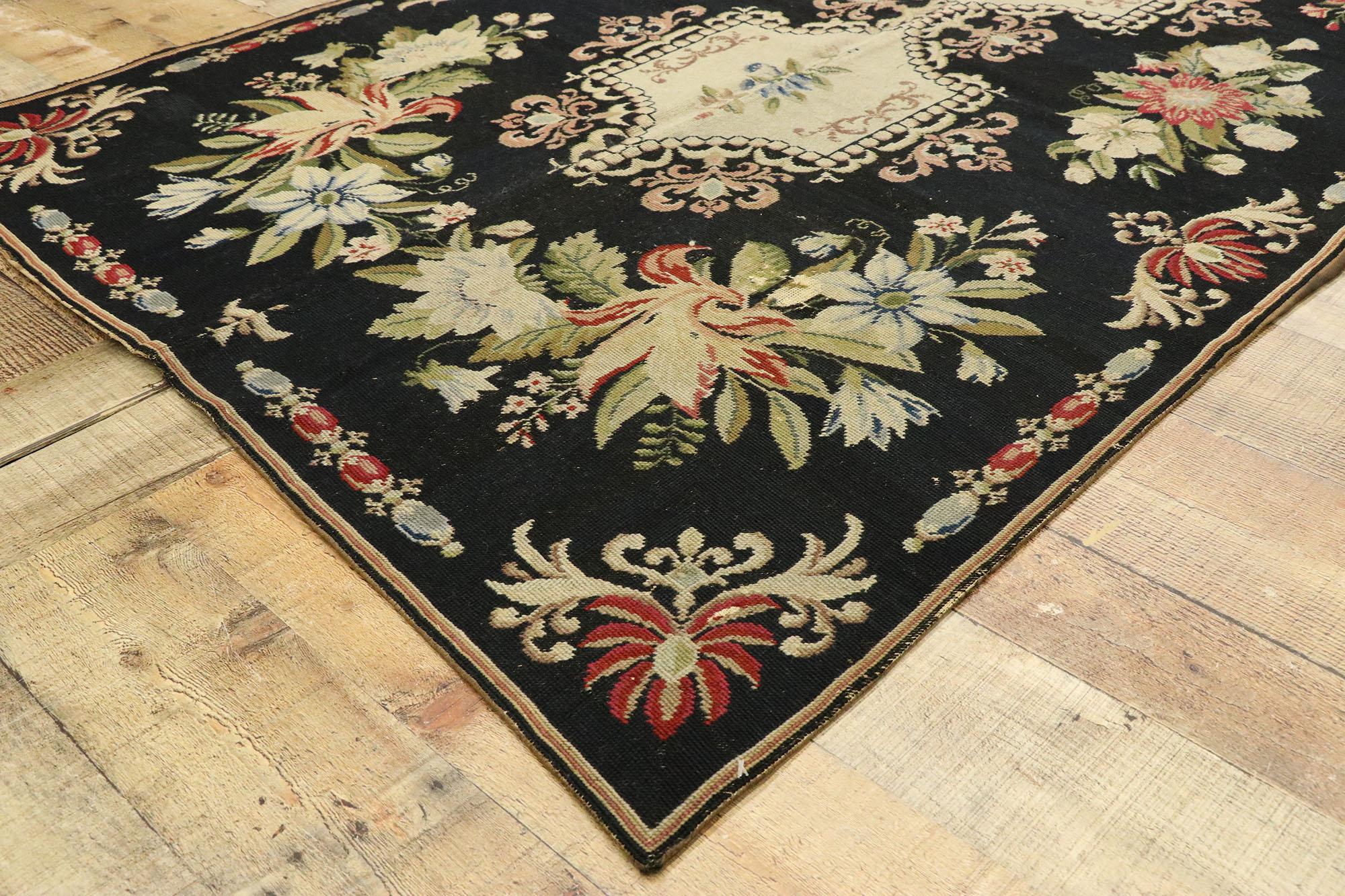 19th Century Antique English Garden Needlepoint Runner with Baroque Floral Chintz Style For Sale