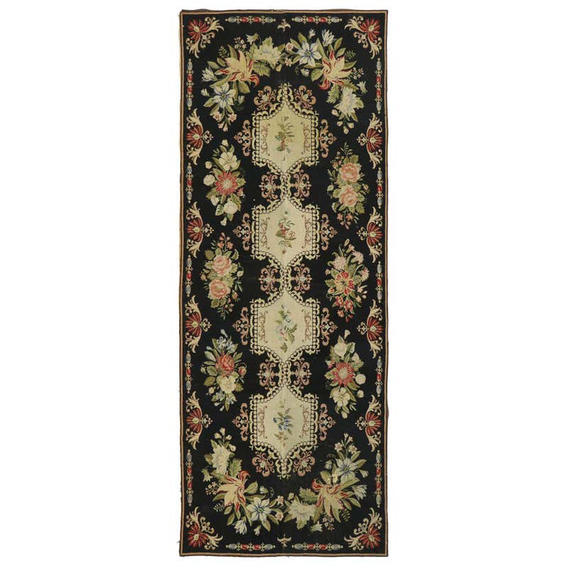 Antique English Garden Needlepoint Runner with Baroque Floral Chintz ...