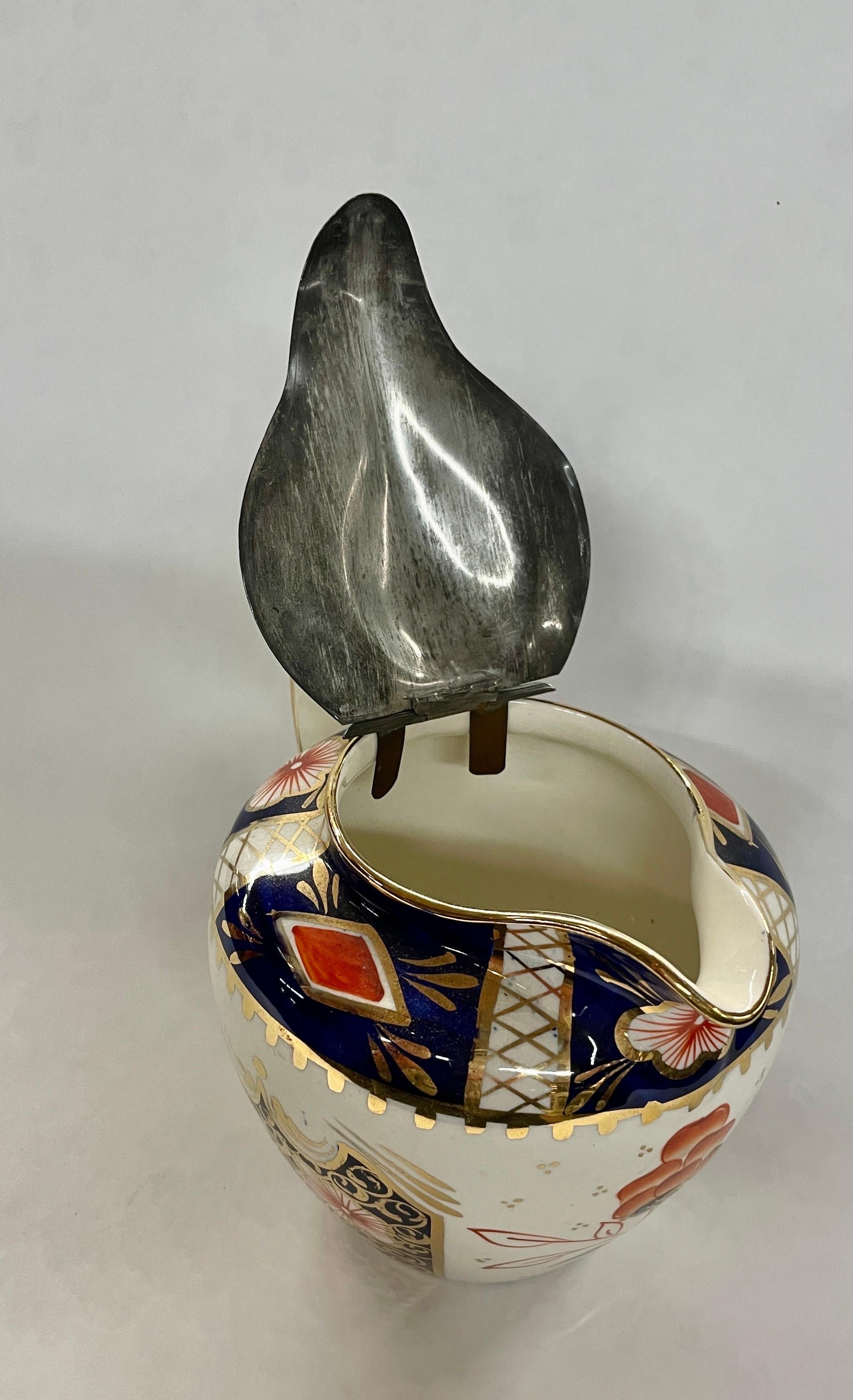 Antiker englischer „Gaudy Dutch or Welsh“-Dekor-Krug aus Steingut und Zinn mit Zinnbezug (Georgian) im Angebot