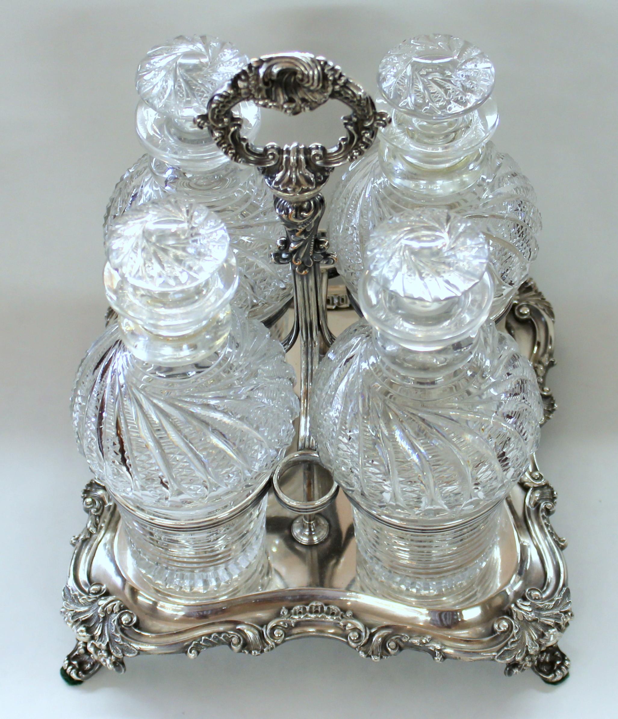 George III Antique English Geo. III Old Sheffield Hand-Cut Crystal Four Bottle Decanter Set
