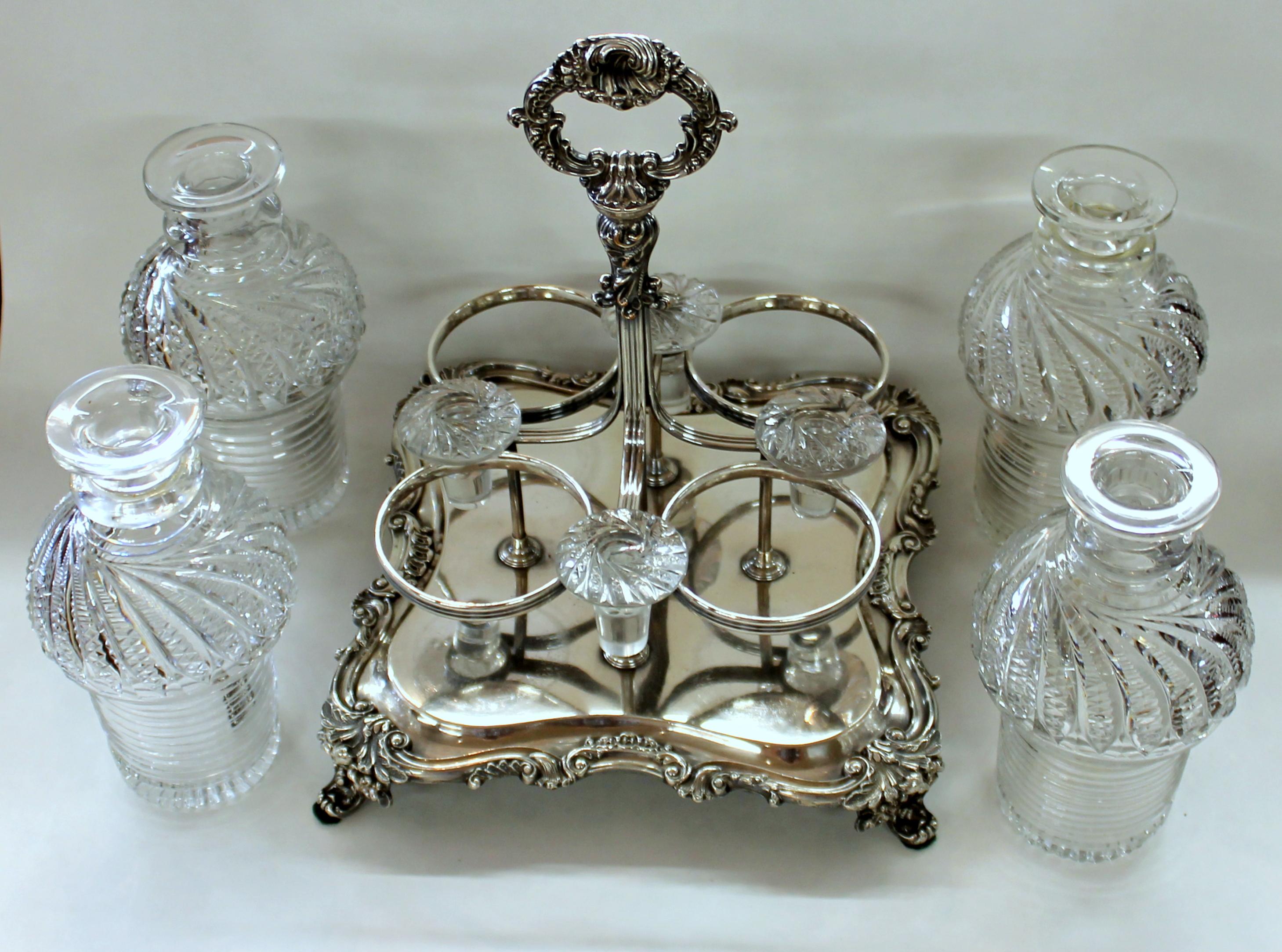 Antique English Geo. III Old Sheffield Hand-Cut Crystal Four Bottle Decanter Set 2