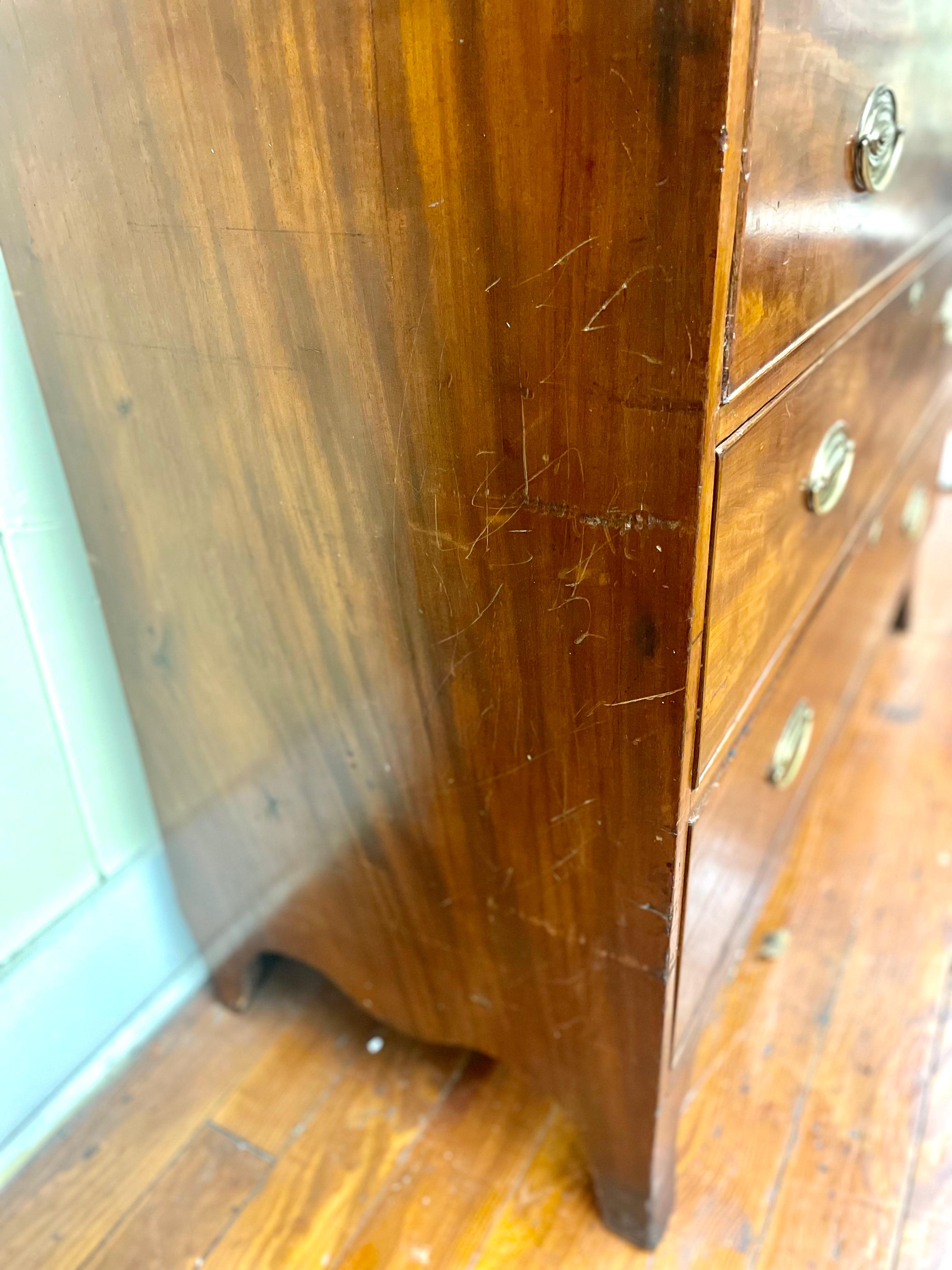 Antique English Geo. IV Bookmatched Figured Mahogany Hepplewhite Linen Press  For Sale 1