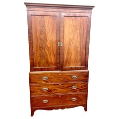 Antique English Geo. IV Bookmatched Figured Mahogany Hepplewhite Linen Press
