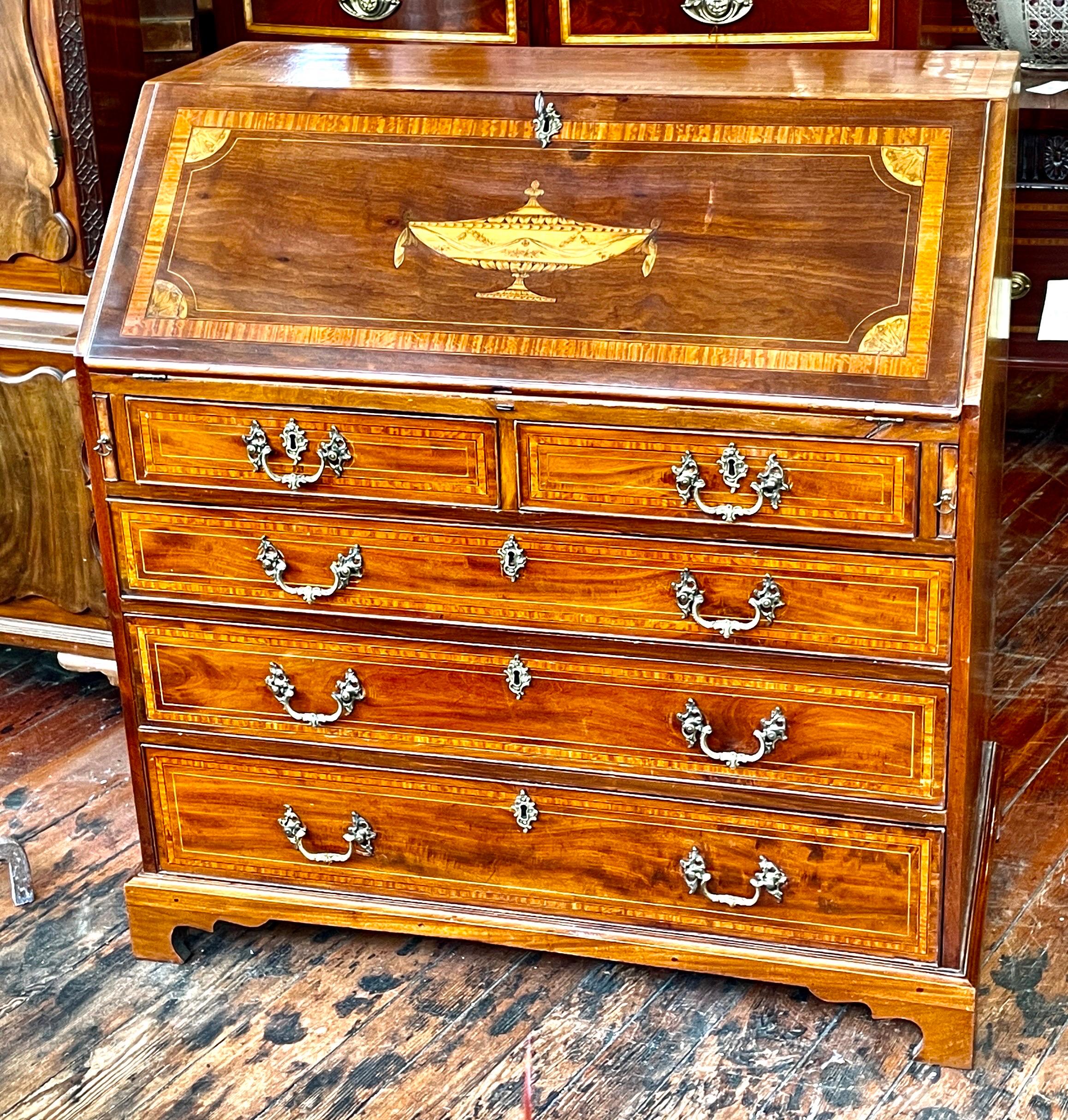 In our 101 years of being in the Georgian Antiques business, this bureau, quite frankly, may be the finest that has graced our premises.  Apparently made from Red Walnut (though it could be argued that it is a form of mahogany) and exceptionally