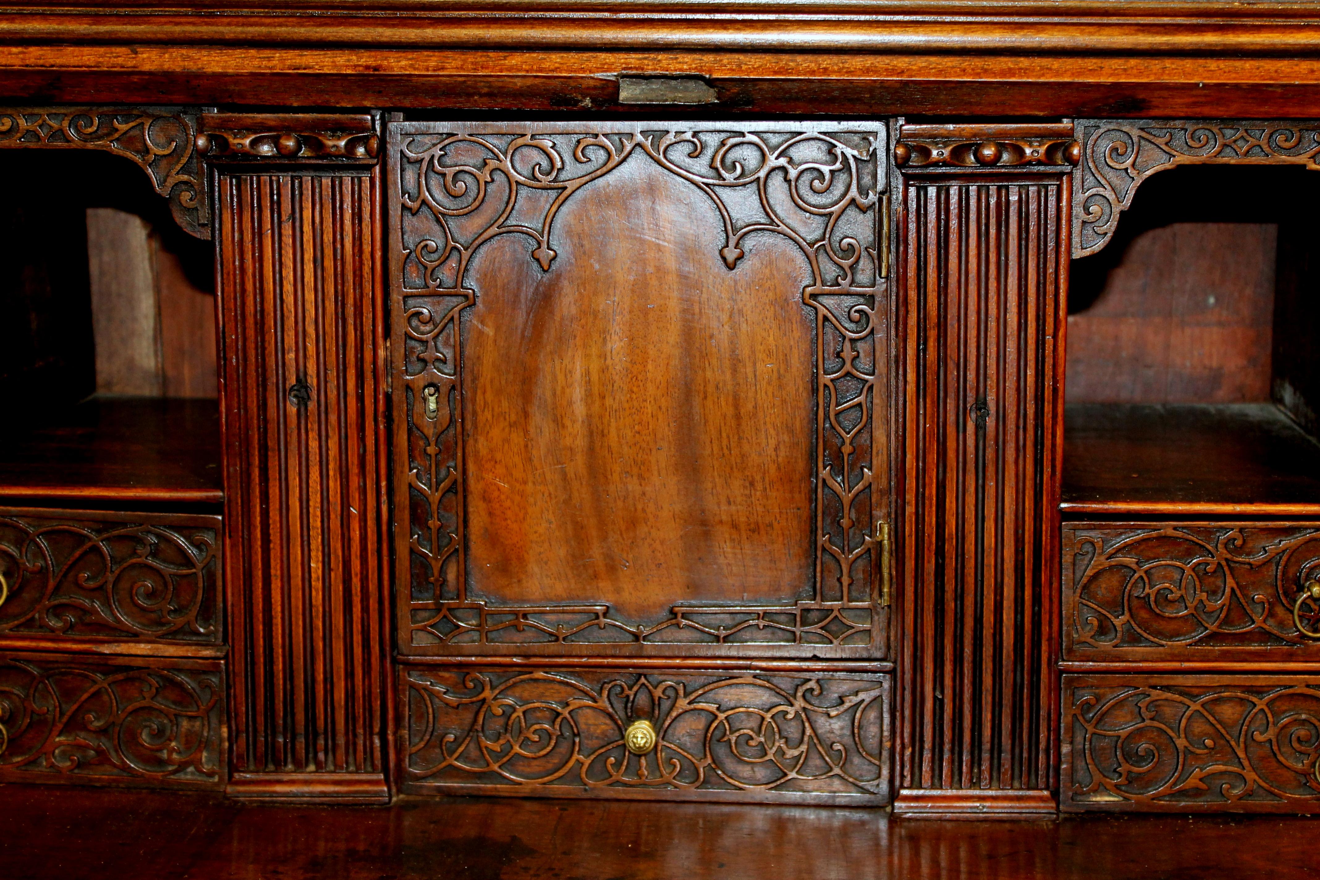 18th Century Antique English George III Carved Mahogany Chippendale Style Bureau Bookcase