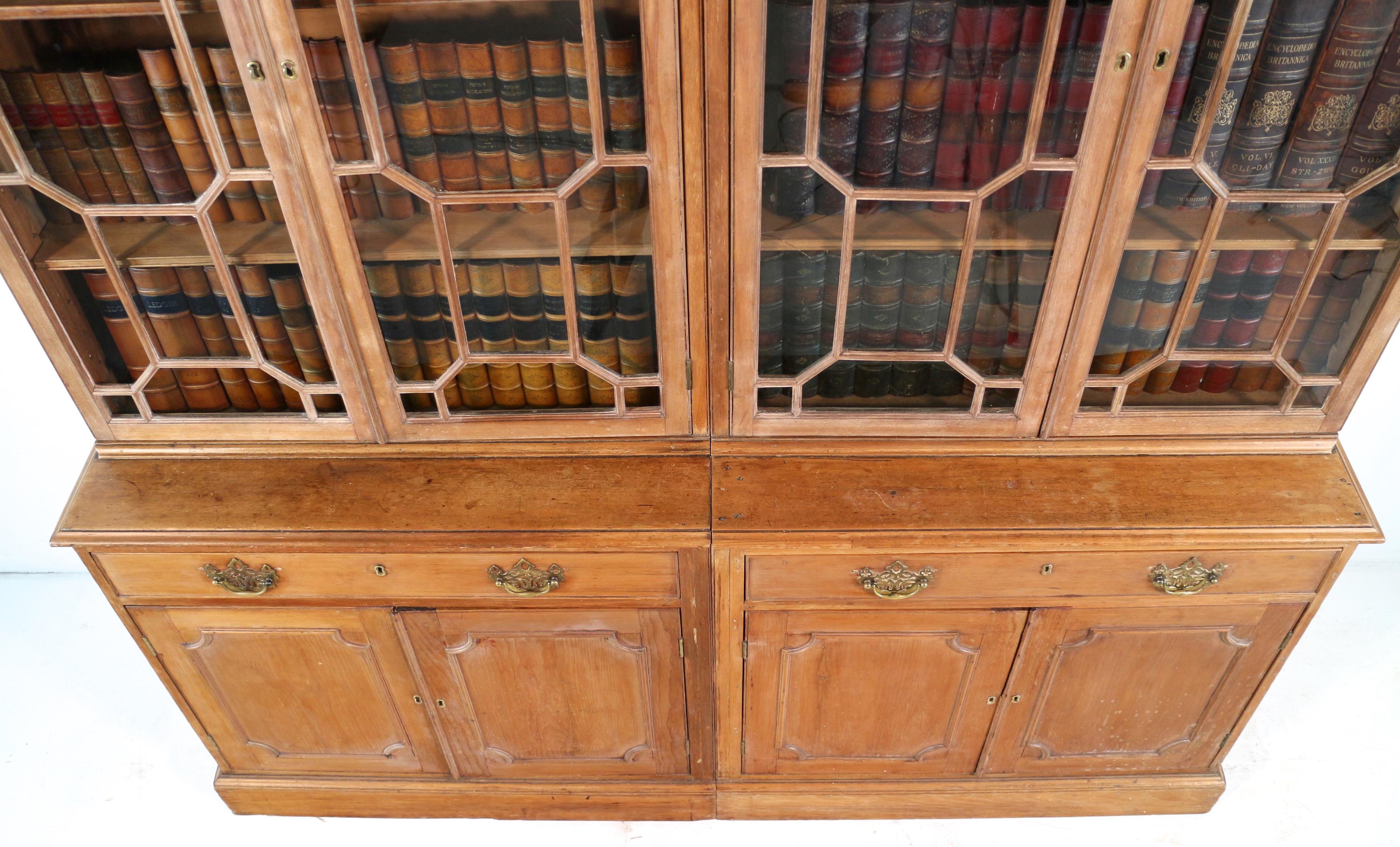 Antique English George III Chippendale Period Pine Country House Double Bookcase For Sale 8