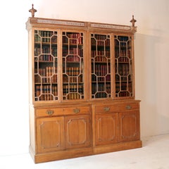 Antique English George III Chippendale Period Pine Country House Double Bookcase