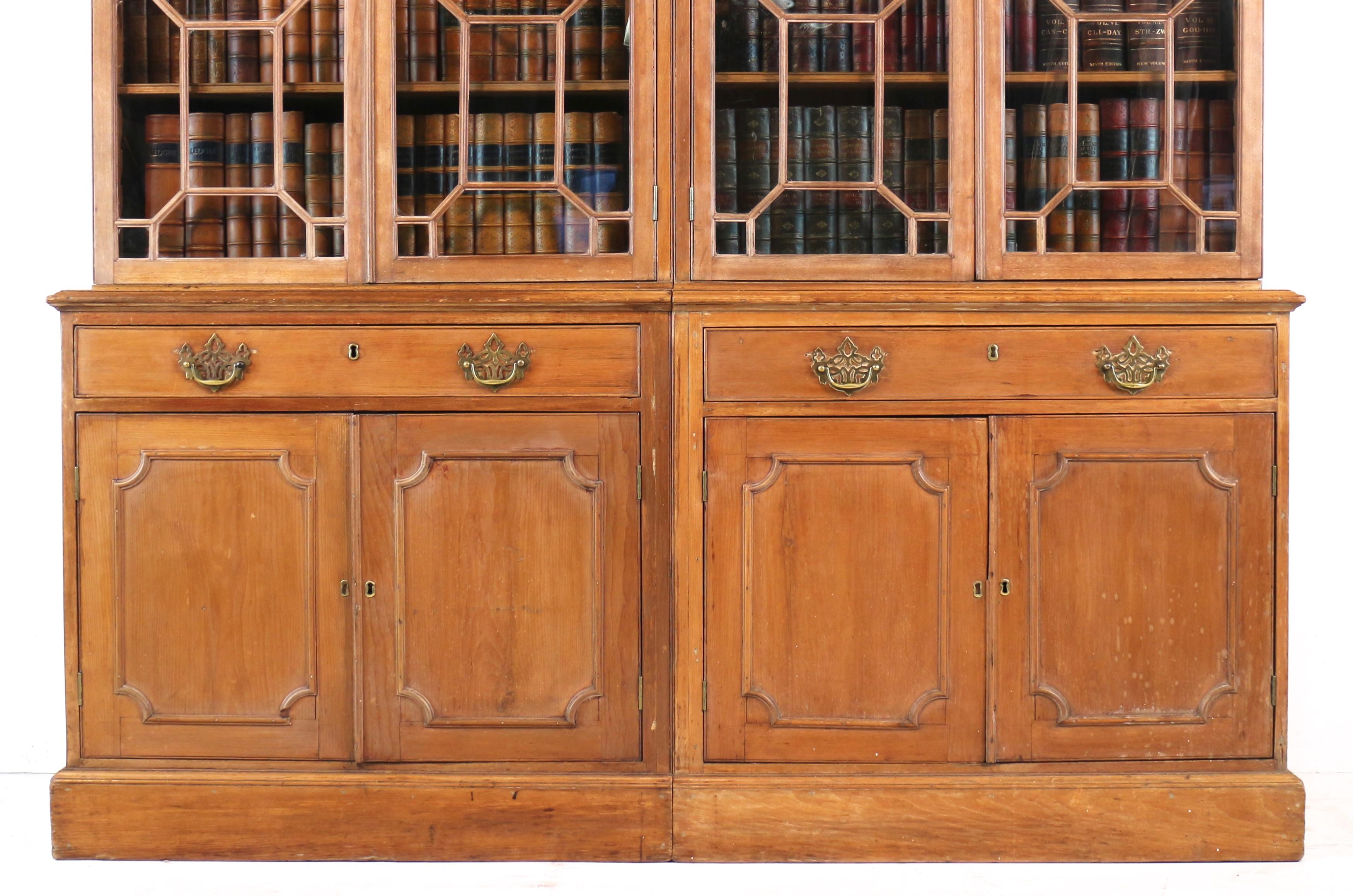 18th Century Antique English George III Chippendale Period Pine Country House Double Bookcase For Sale