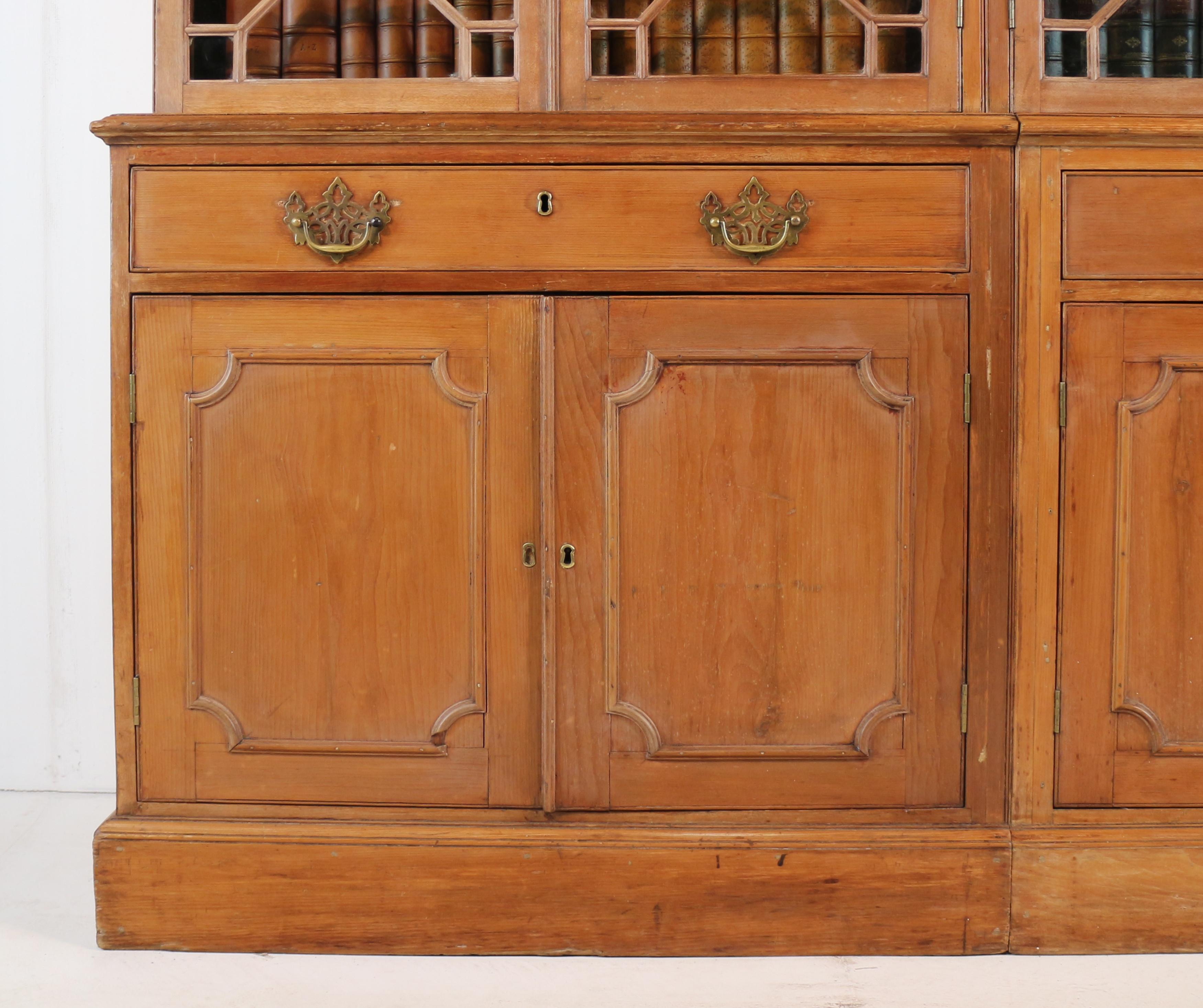Antique English George III Chippendale Period Pine Country House Double Bookcase For Sale 2