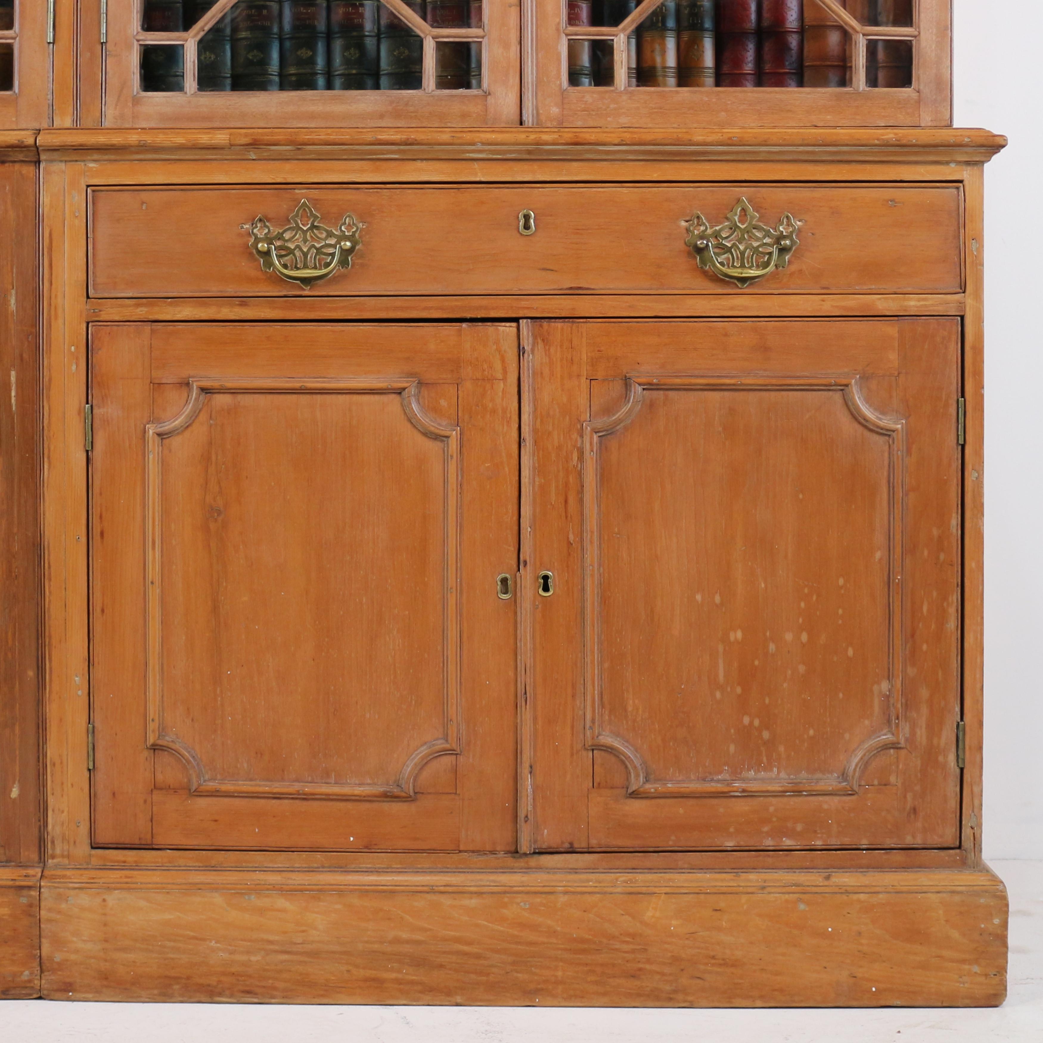 Antique English George III Chippendale Period Pine Country House Double Bookcase For Sale 3