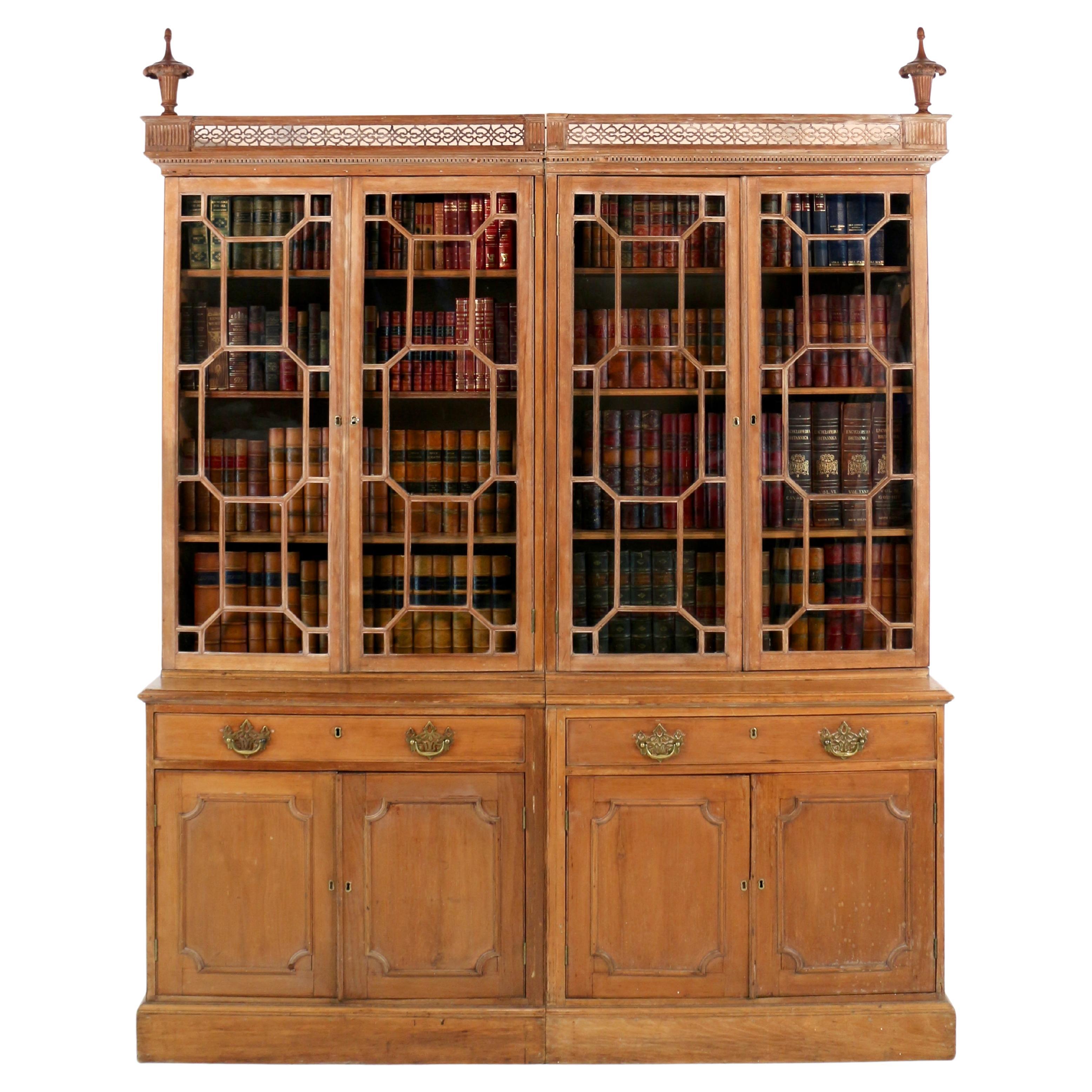 The English Country House Antiques English George III Chippendale Period Pine Country House Double Bookcase en vente