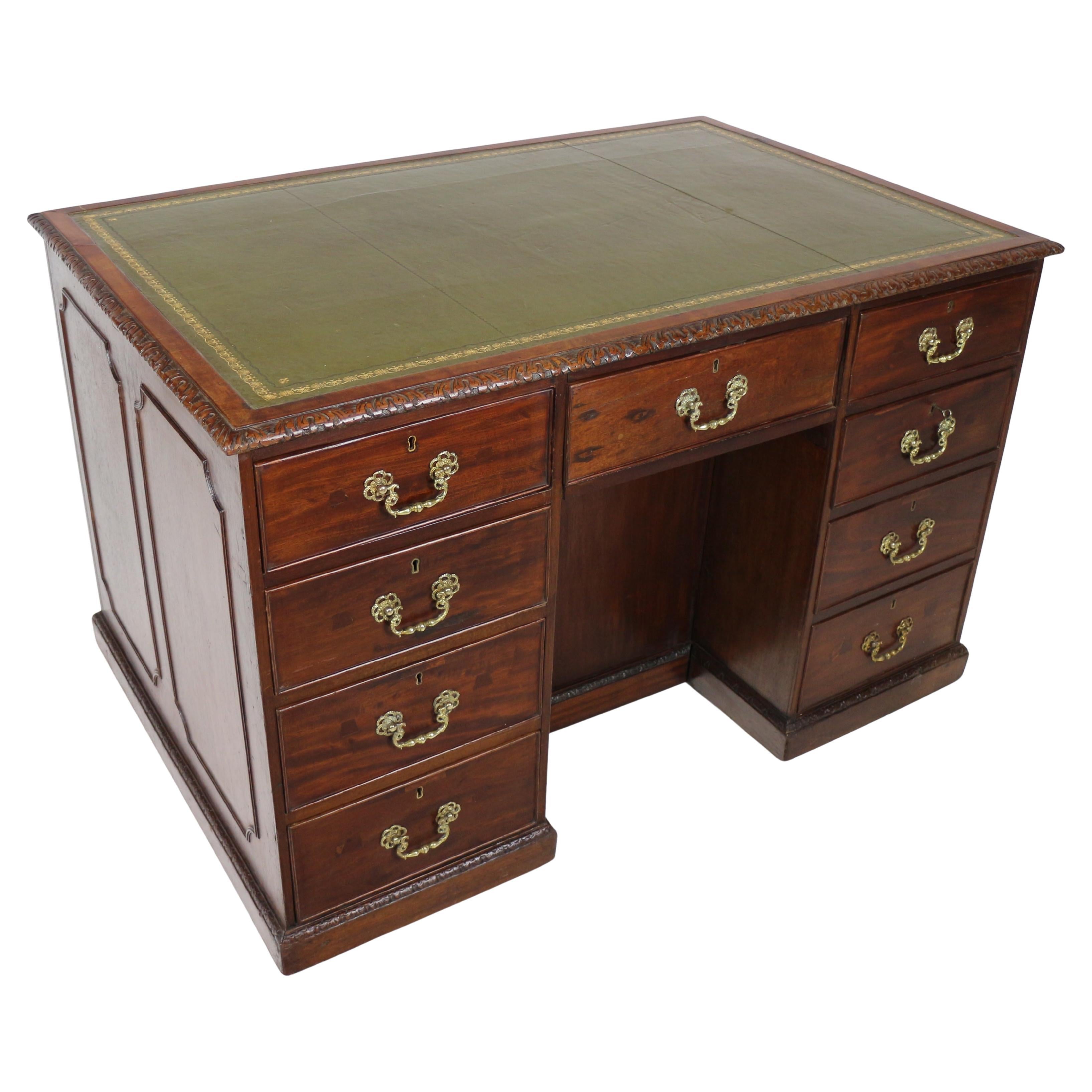 Antique English George III Chippendale Style Mahogany Library Desk