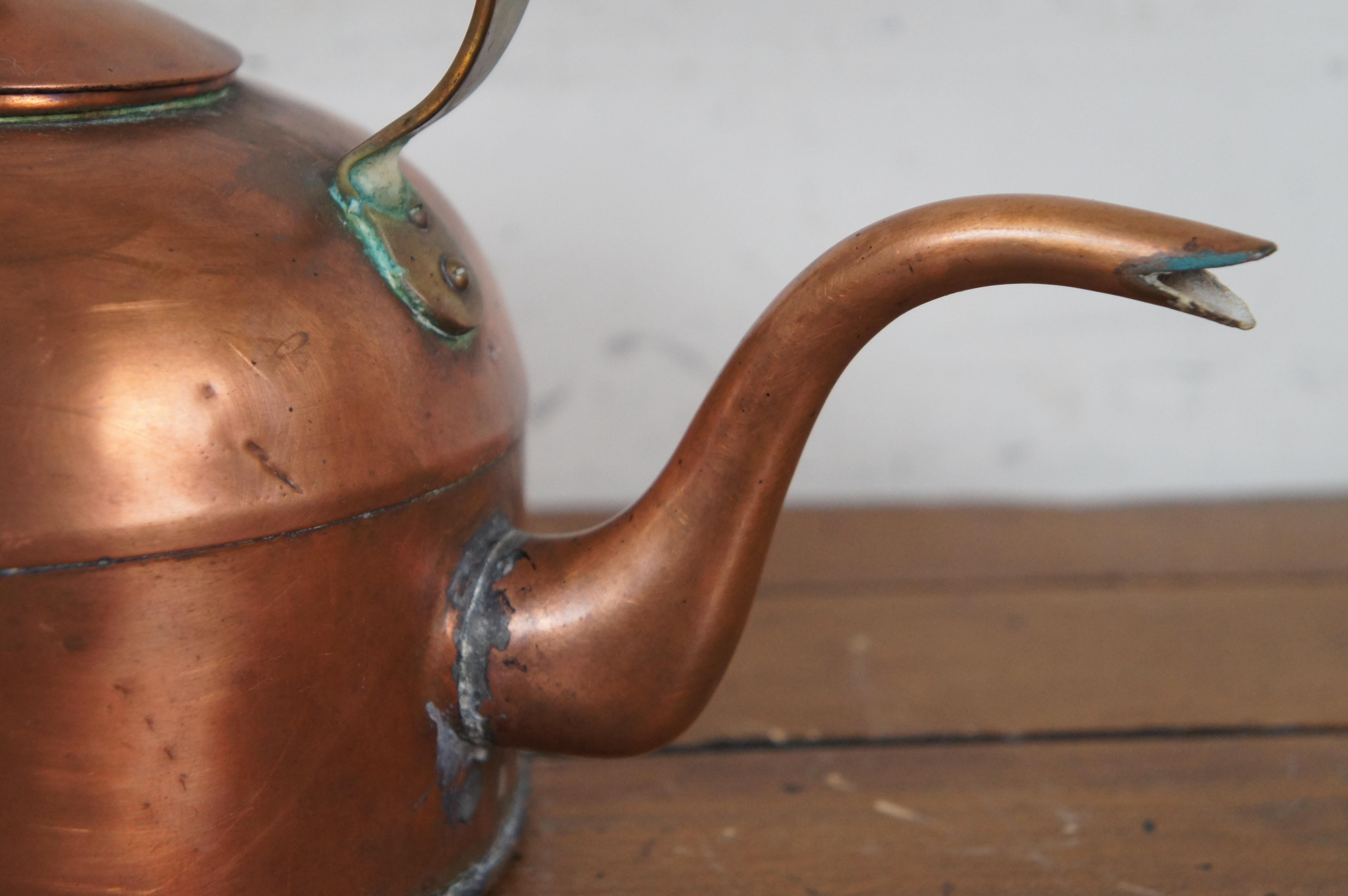 Antique English George III Copper Gooseneck Bird Spout Coffee Tea Kettle 12