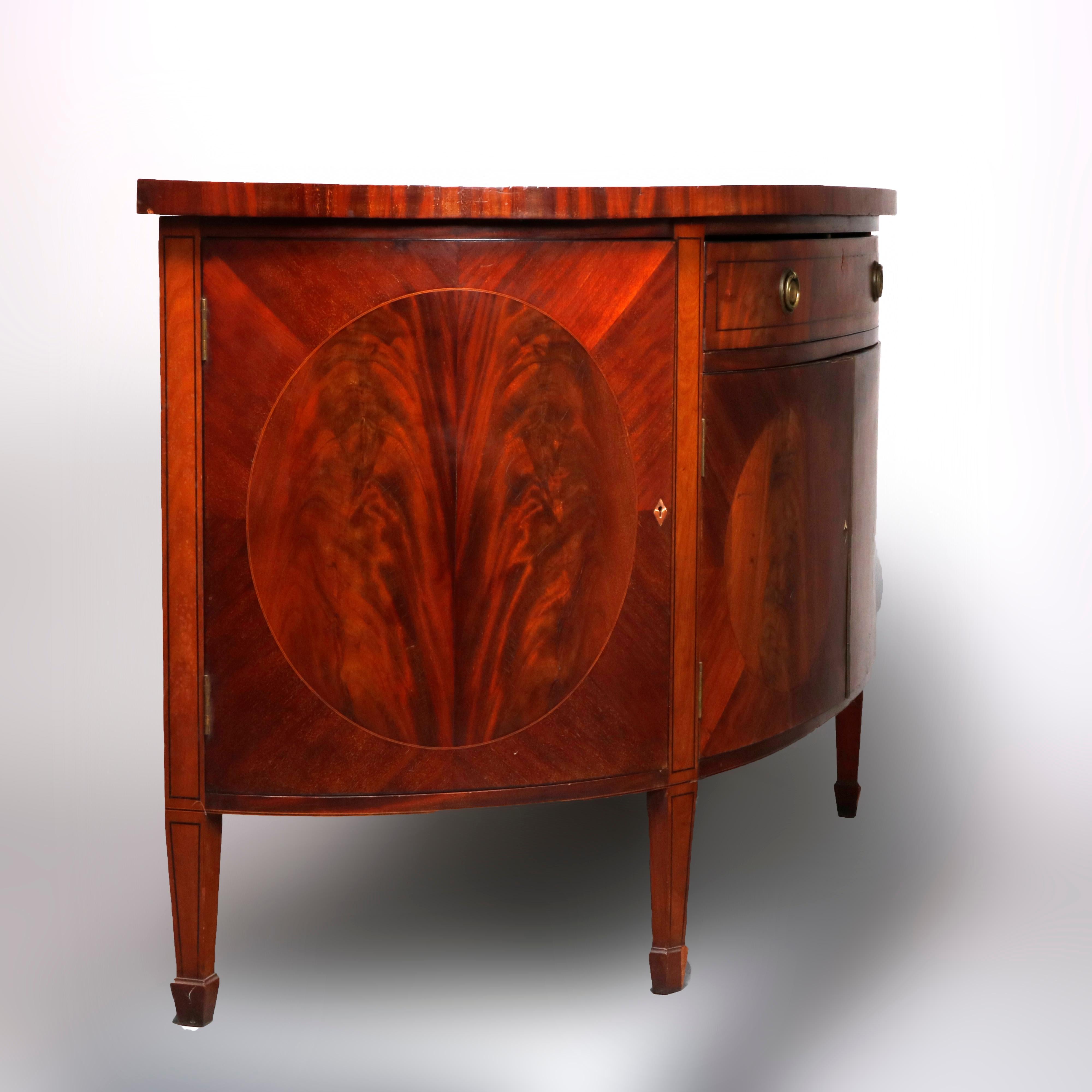 Antique English George III Demilune and Inlaid Mahogany Sideboard, circa 1820 In Good Condition In Big Flats, NY