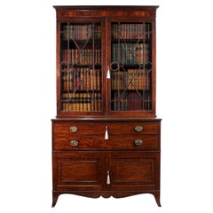 Antique English George III Gillows Mahogany Secretaire Bookcase Cabinet