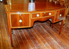 Antique English George III Inlaid Flame Mahogany Hepplewhite Bowfront Sideboard