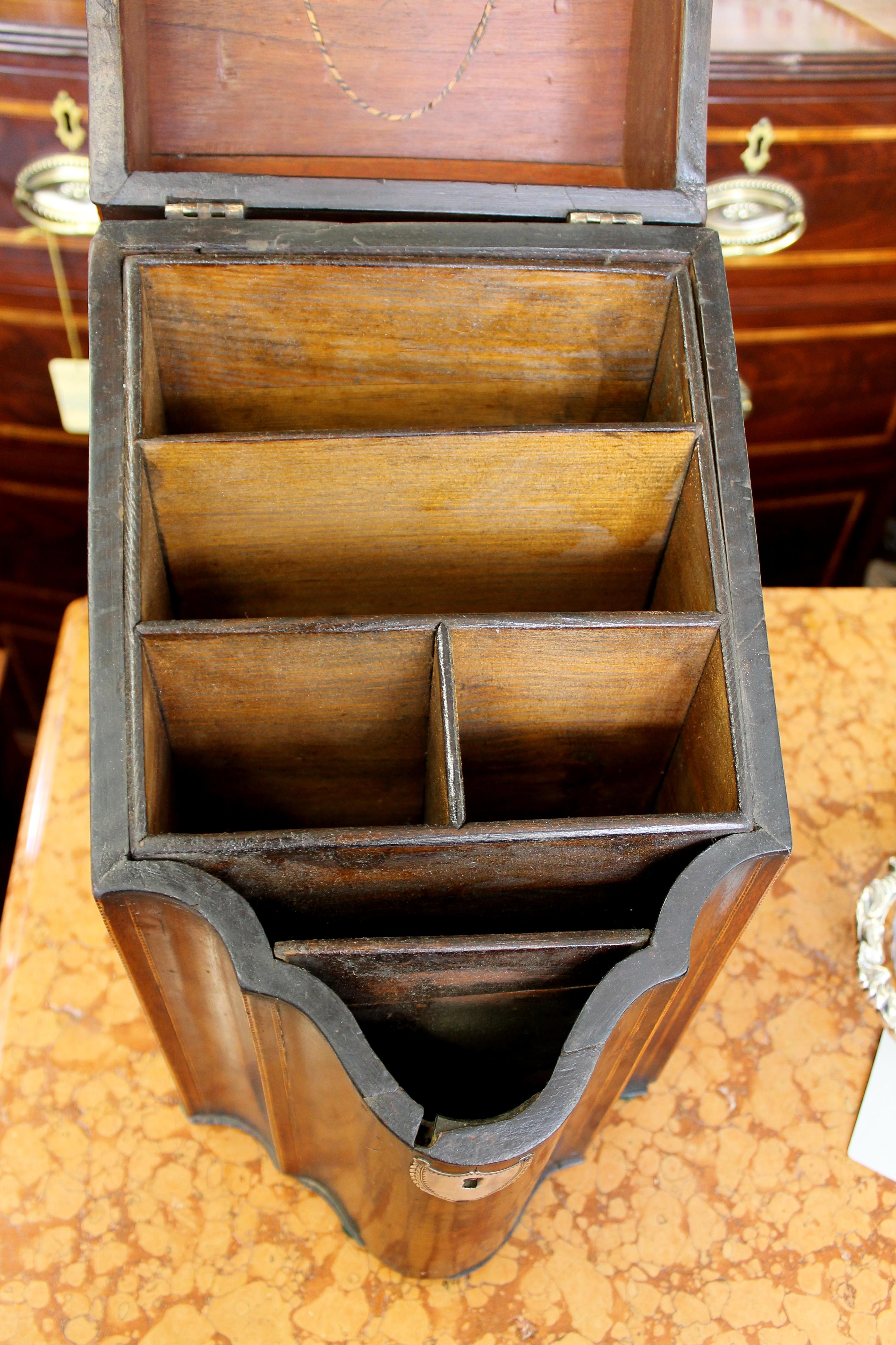 Antique English George III Inlaid Flame Mahogany Serpentine Knife/Stationery Box 2