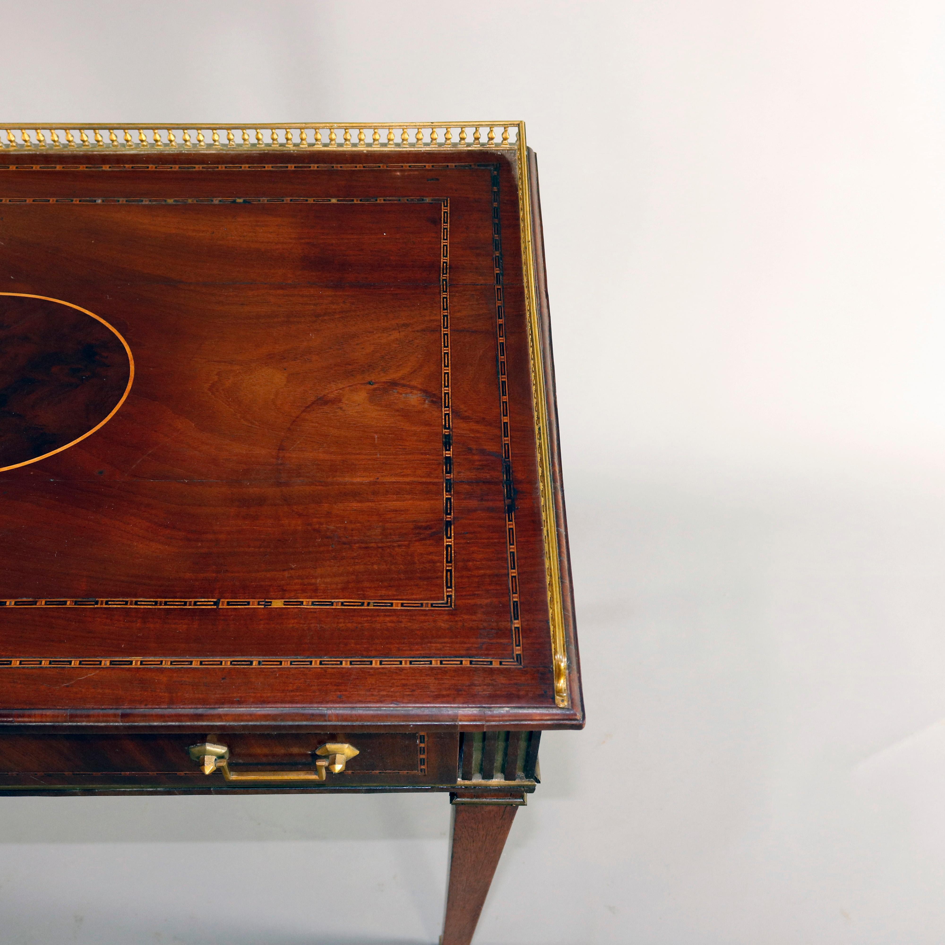 Antique English George III Inlaid Mahogany & Bronze Writing Desk, circa 1830 2