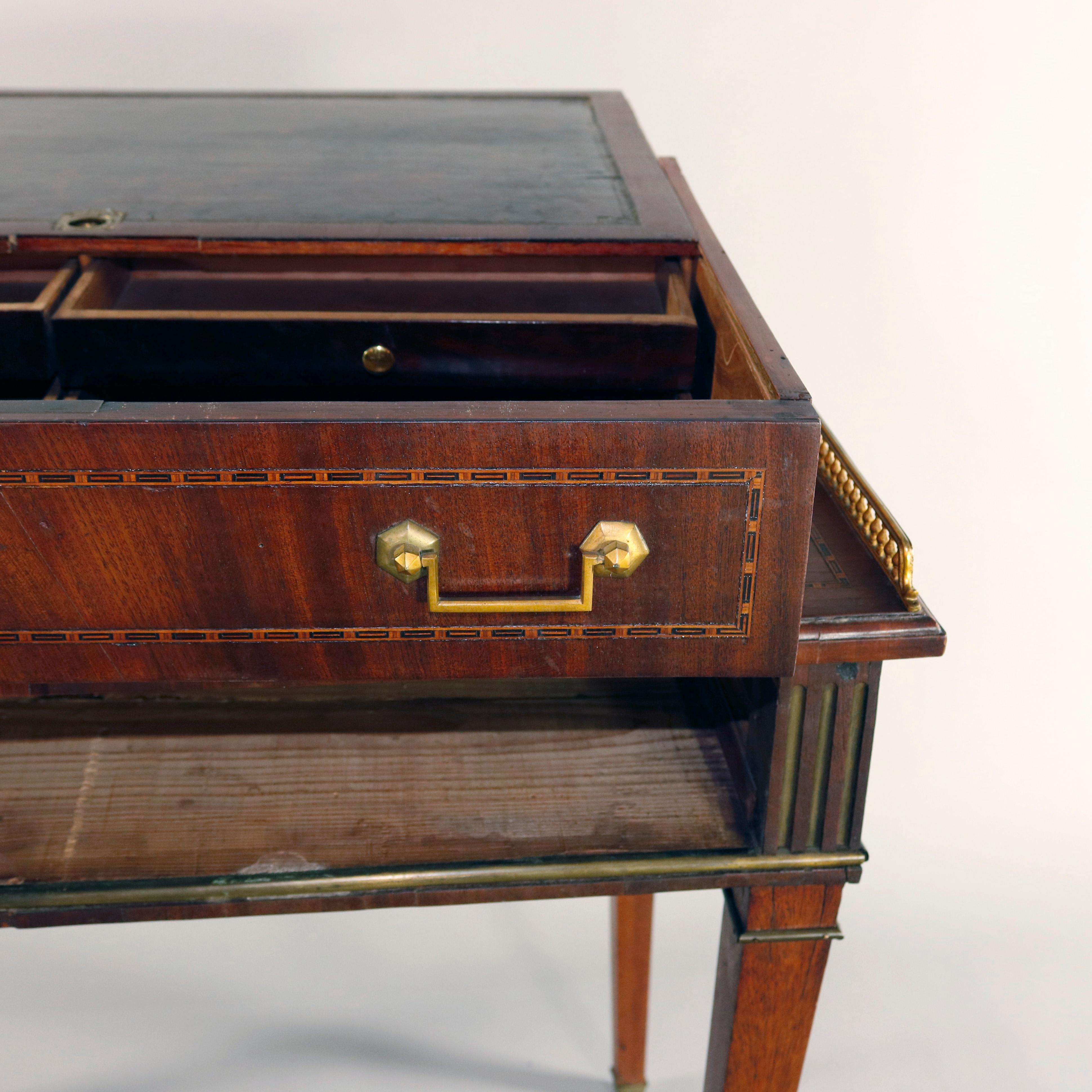 Antique English George III Inlaid Mahogany & Bronze Writing Desk, circa 1830 3