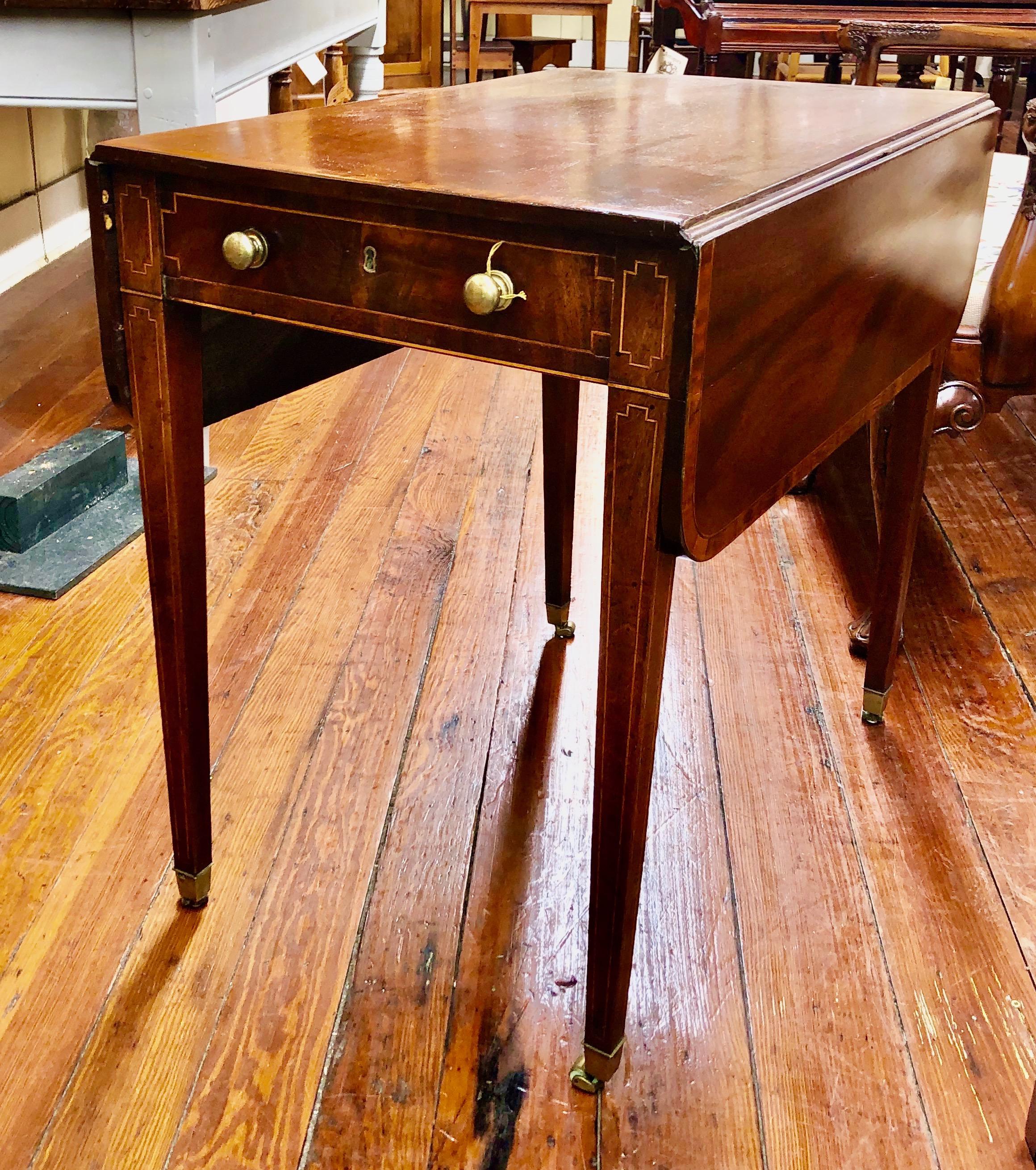 19th Century Antique English George III Inlaid Mahogany Drop-leaf Pembroke Table