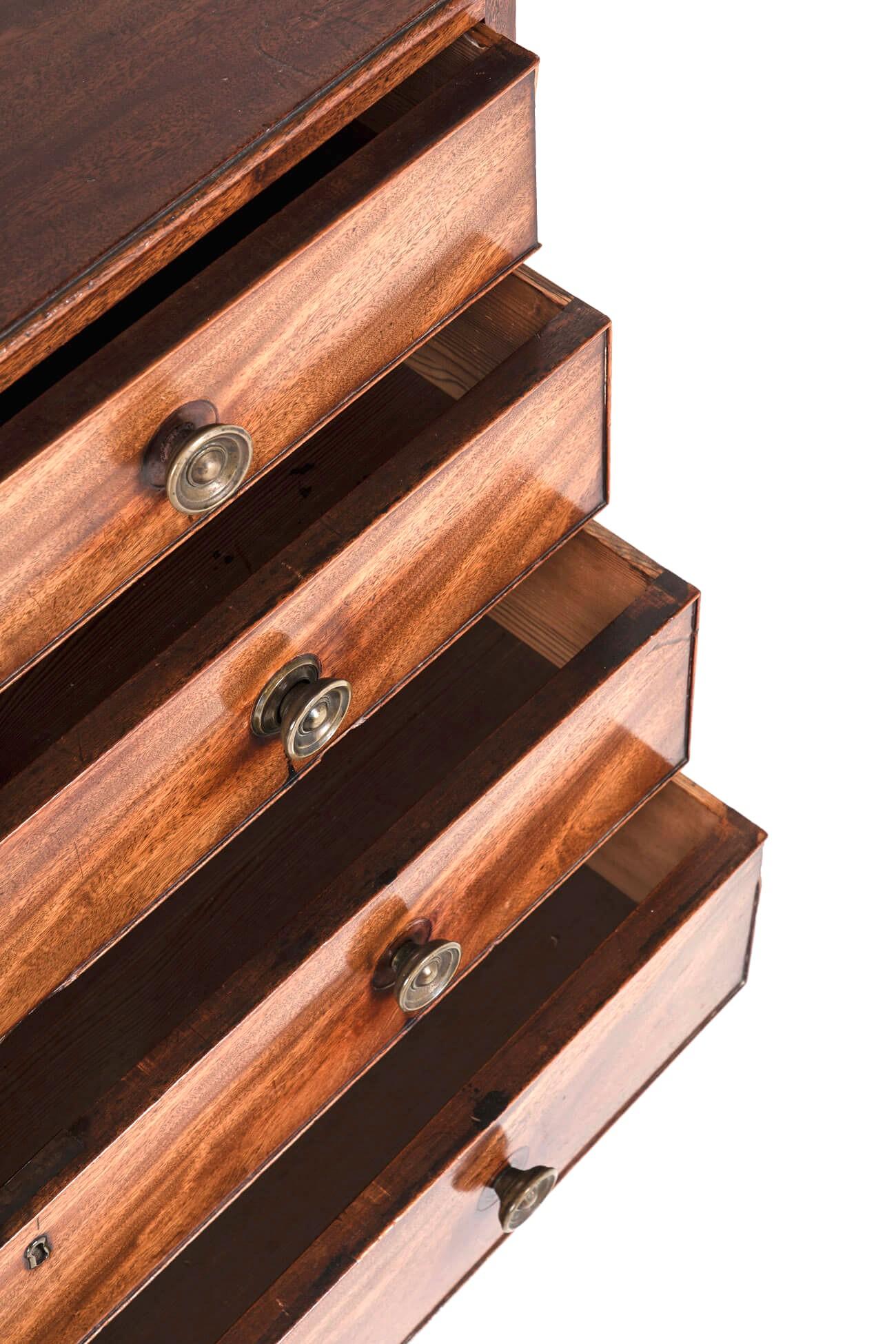 Brass Antique English George III Mahogany Chest of Drawers For Sale