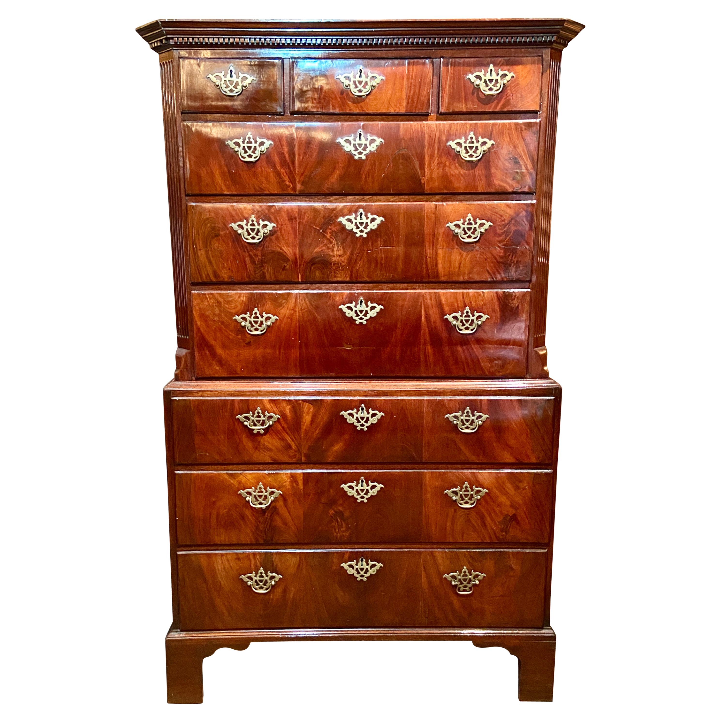 Antique English George III Mahogany Chest on Chest, circa 1750-1780 For Sale