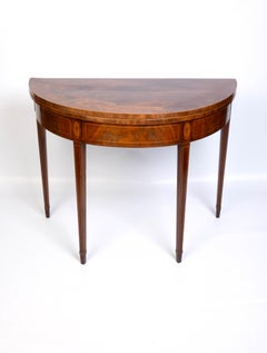 Antique English George III Mahogany Demi Lune Console Tea Table C.1790
