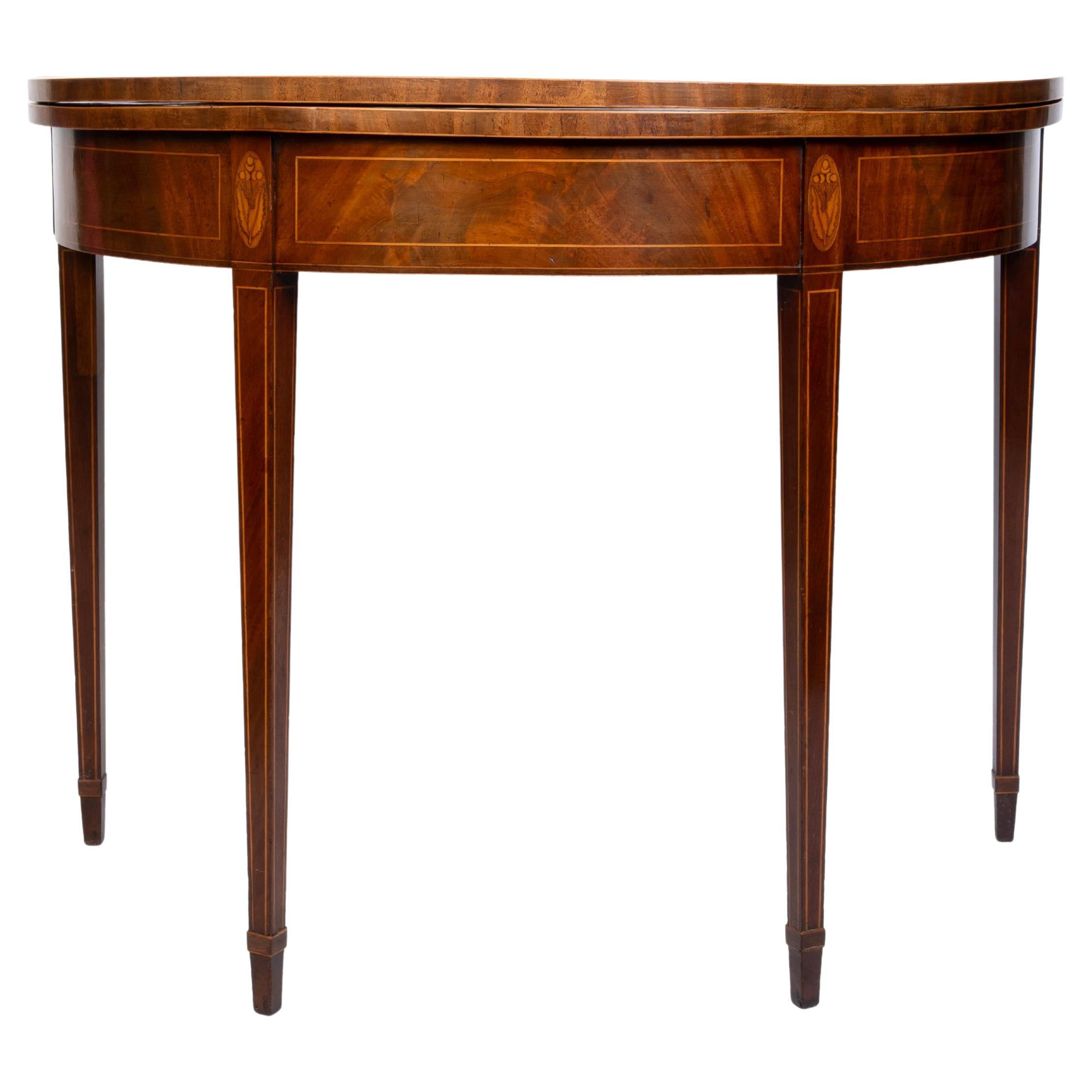Antique English George III Mahogany Demi Lune Console Tea Table C.1790 For Sale