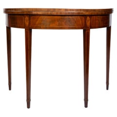 Antique English George III Mahogany Demi Lune Console Tea Table C.1790
