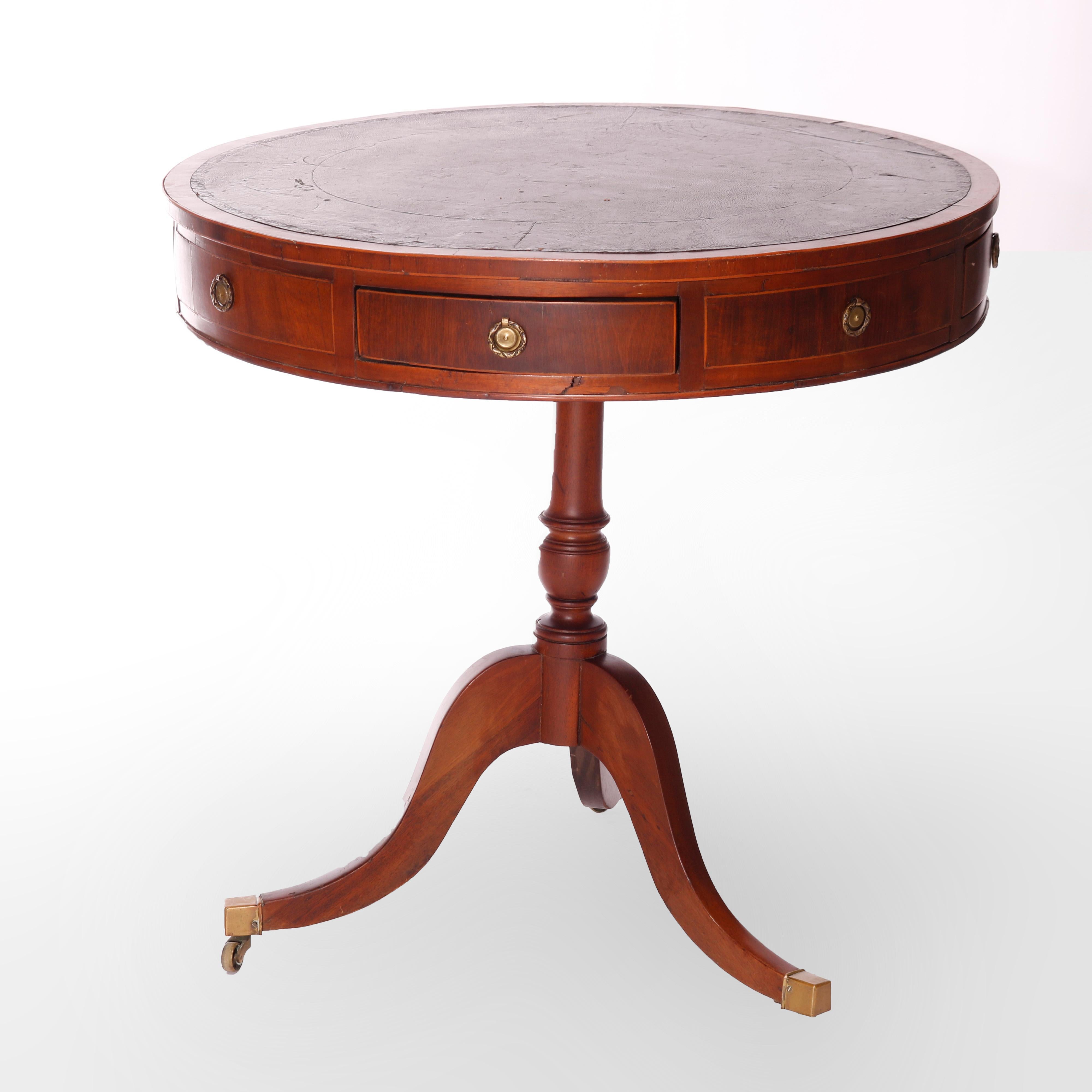  Antique English George III Mahogany Drum Game Table Circa 1820 In Good Condition For Sale In Big Flats, NY