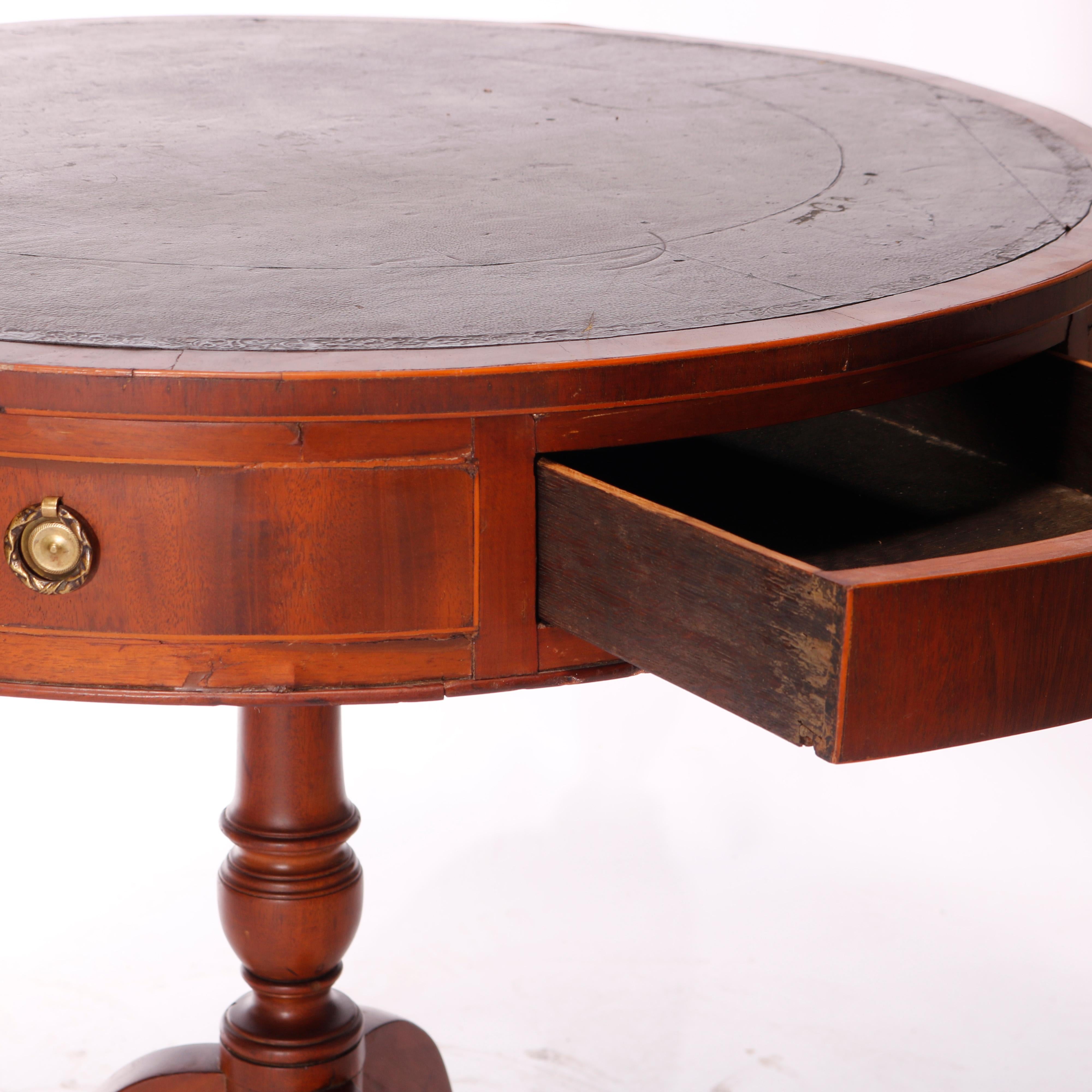  Antique English George III Mahogany Drum Game Table Circa 1820 For Sale 3