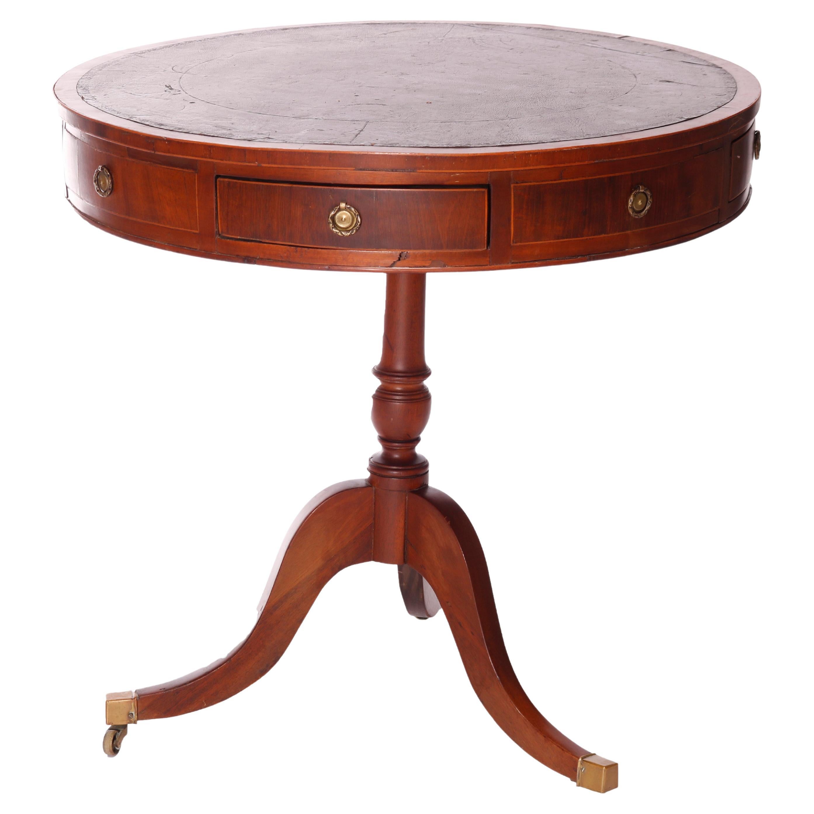  Antique English George III Mahogany Drum Game Table Circa 1820 For Sale