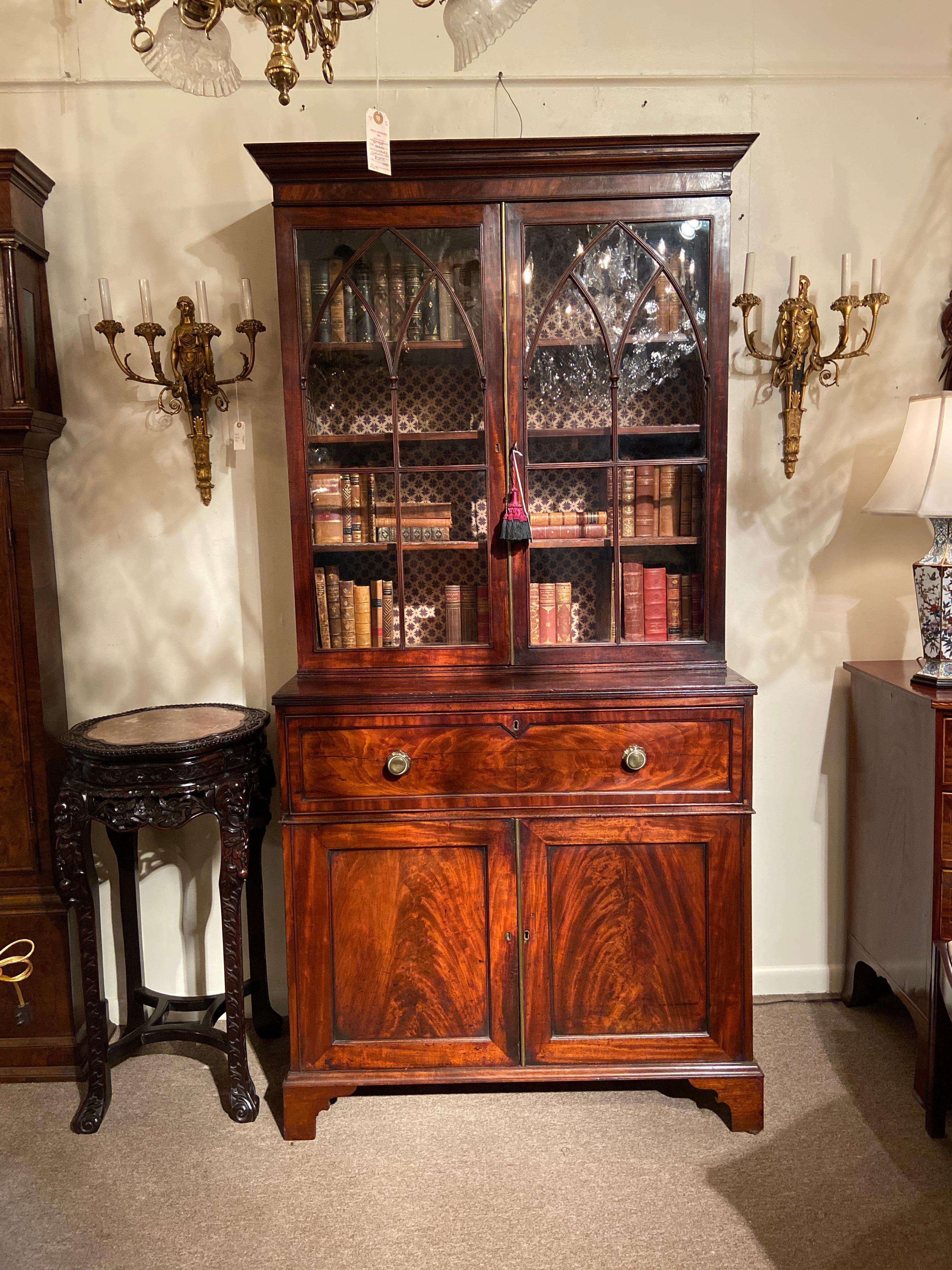 Antique English George III Mahogany Secretary Bookcase, Circa 1790-1820 11