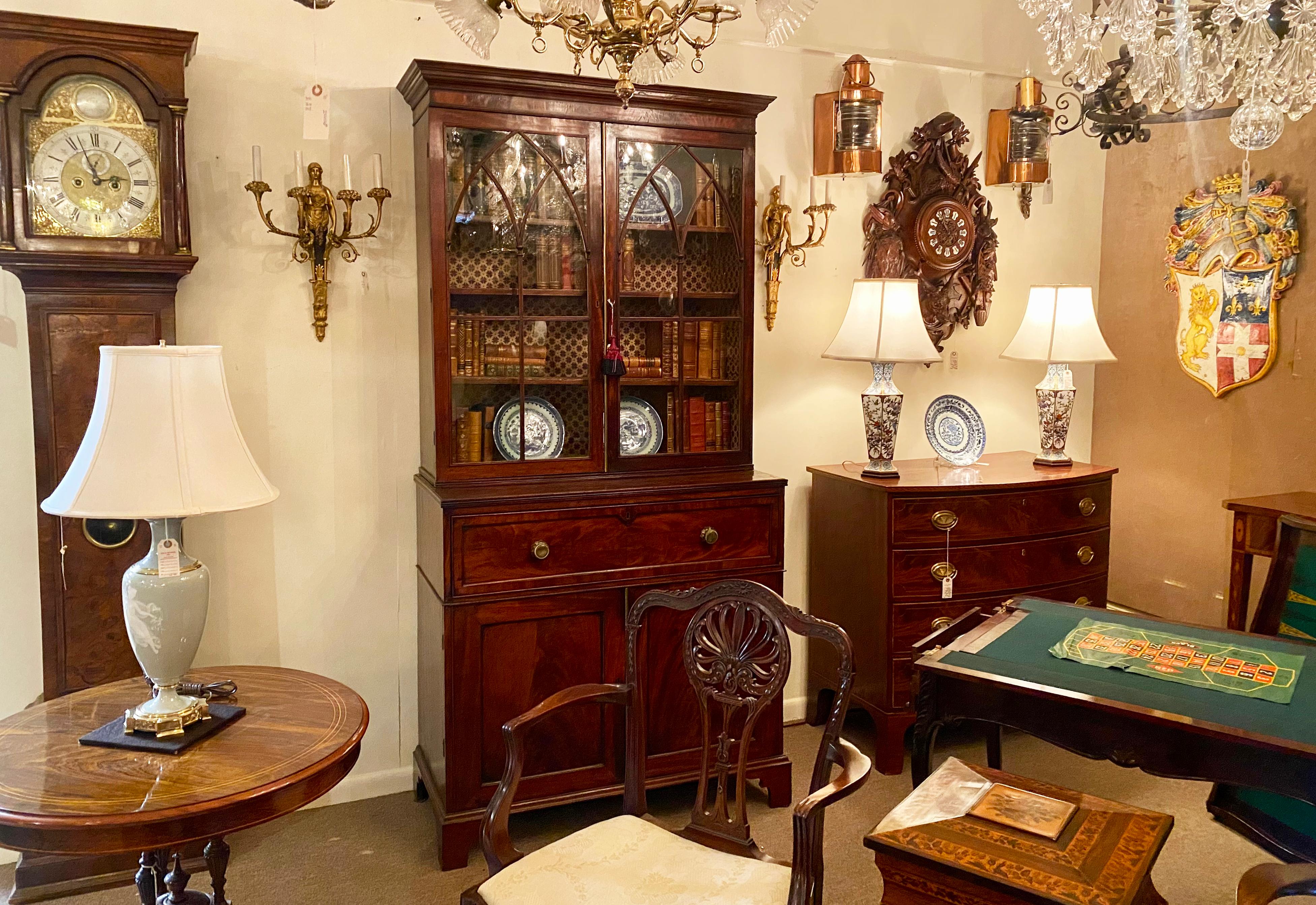 Antique English George III Mahogany Secretary Bookcase, Circa 1790-1820 12