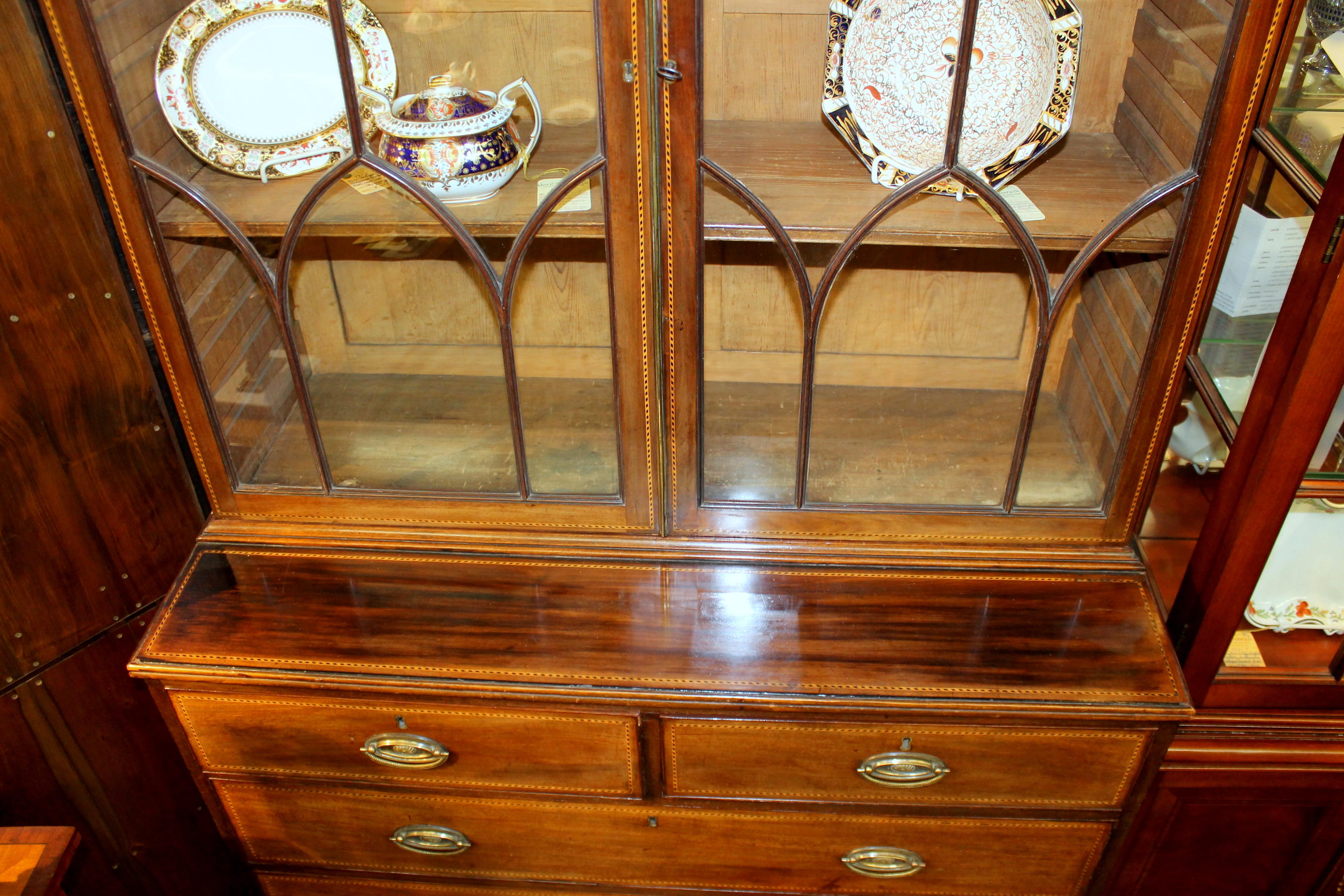 Antique English George III Mahogany Sheraton Style Bookcase or Display Cabinet 3